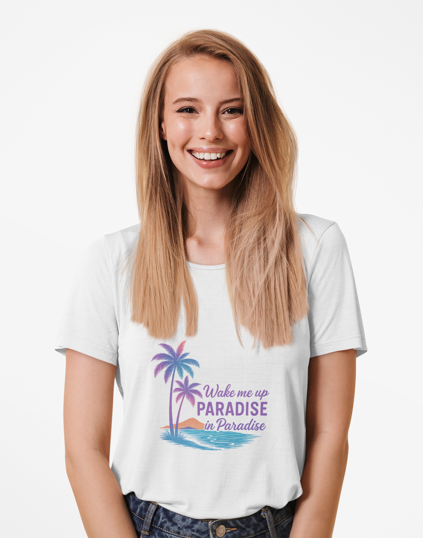 Wake Me Up Paradise palm trees T-Shirt | Tropical beach design product thumbnail image Wake Me Up Paradise palm trees T-Shirt | Tropical beach design product thumbnail image