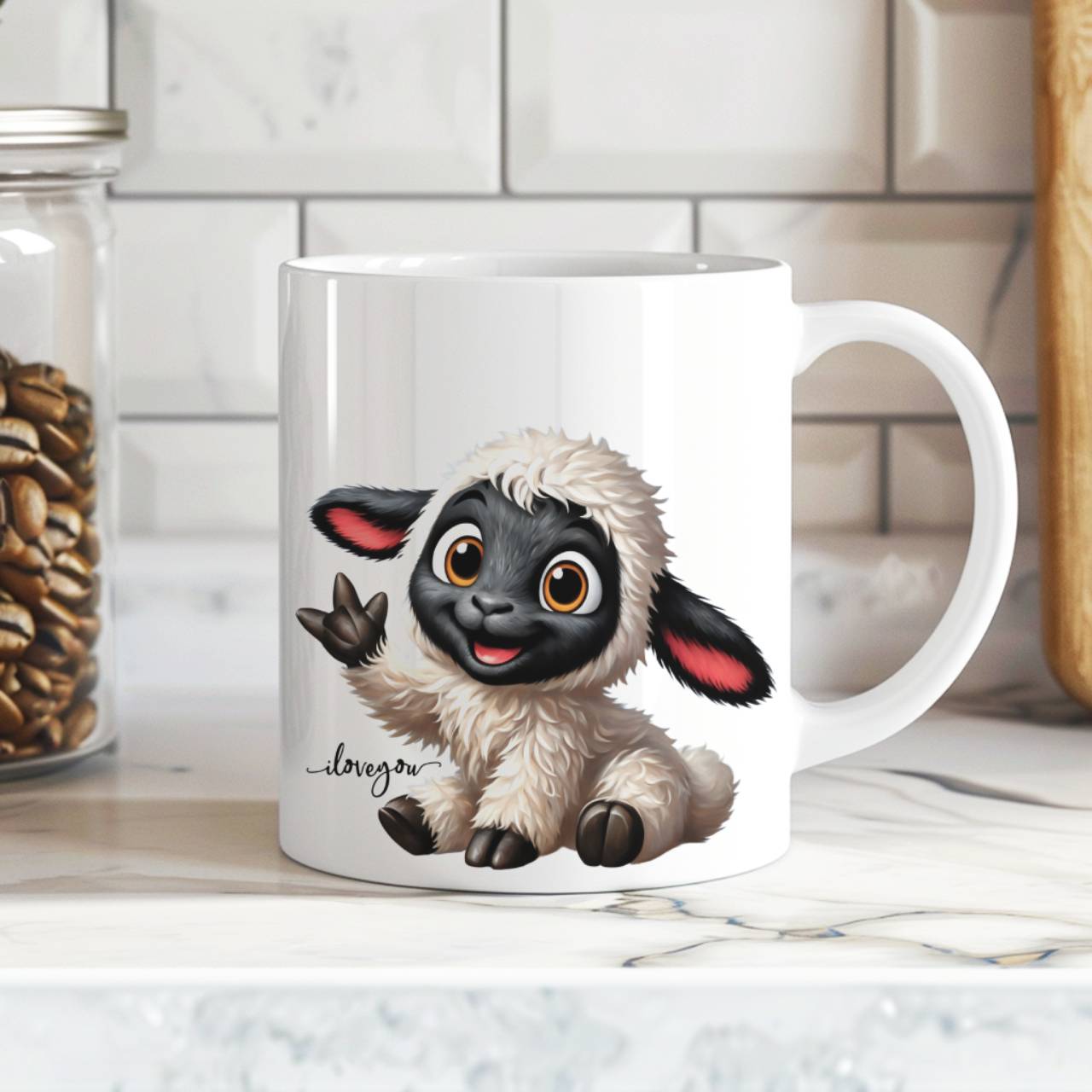 ASL ILY Cute Fluffy Blacknose Sheep Ceramic Mug – Adorable Sheep Illustration Coffee Cup (11oz &amp; 15oz) product thumbnail image