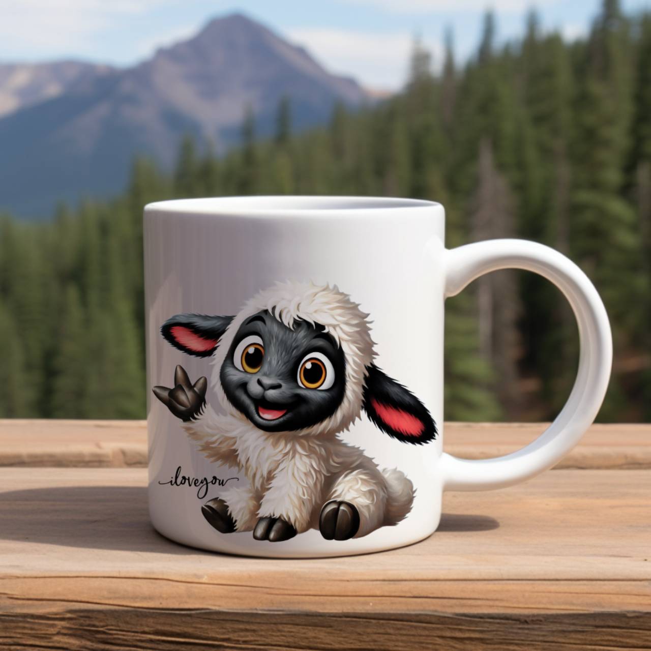 ASL ILY Cute Fluffy Blacknose Sheep Ceramic Mug – Adorable Sheep Illustration Coffee Cup (11oz &amp; 15oz)