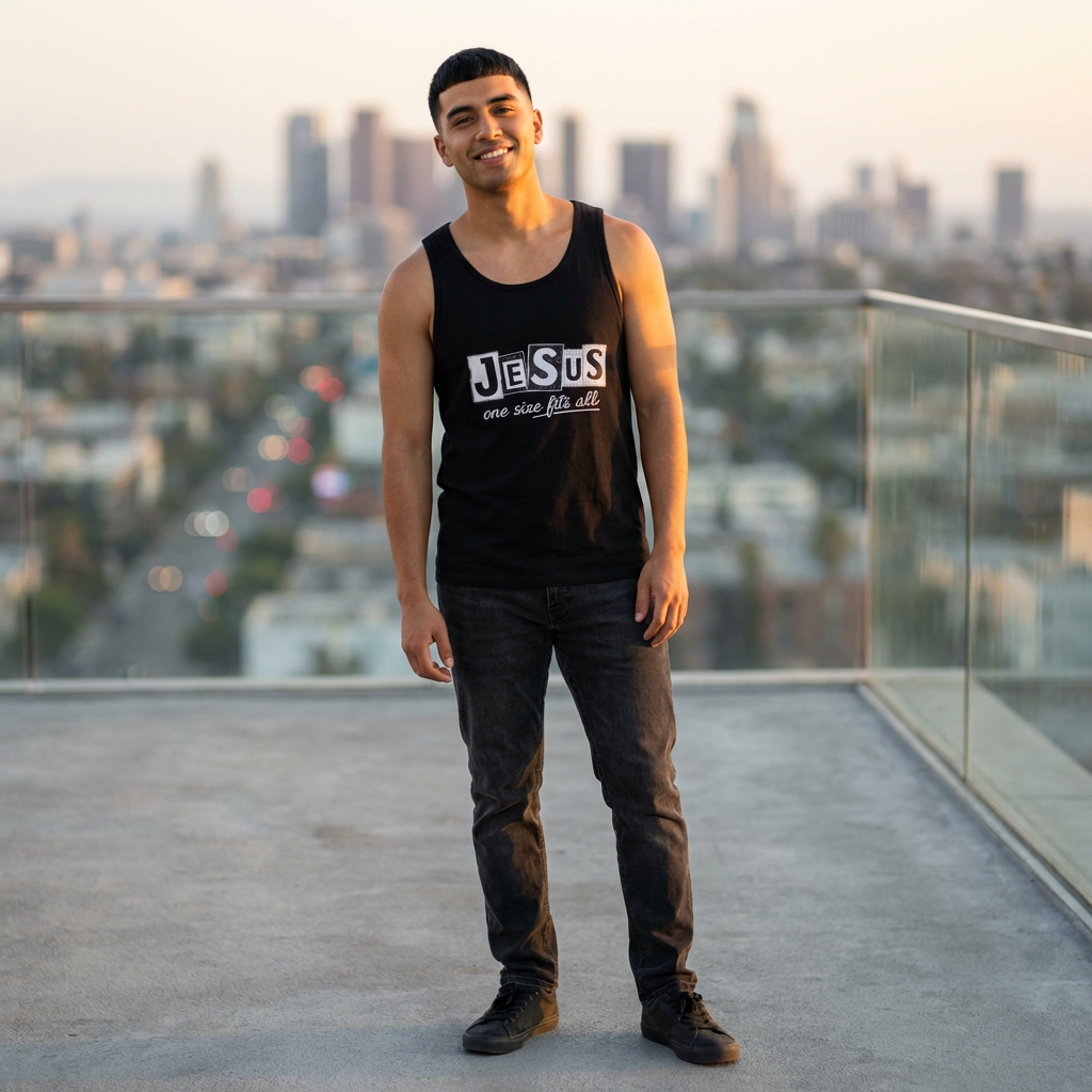 ✨️ JESUS "One size fits all!" Tank Top ✝️ Christian Faith Summer Tank💙 product thumbnail image ✨️ JESUS "One size fits all!" Tank Top ✝️ Christian Faith Summer Tank💙 product thumbnail image