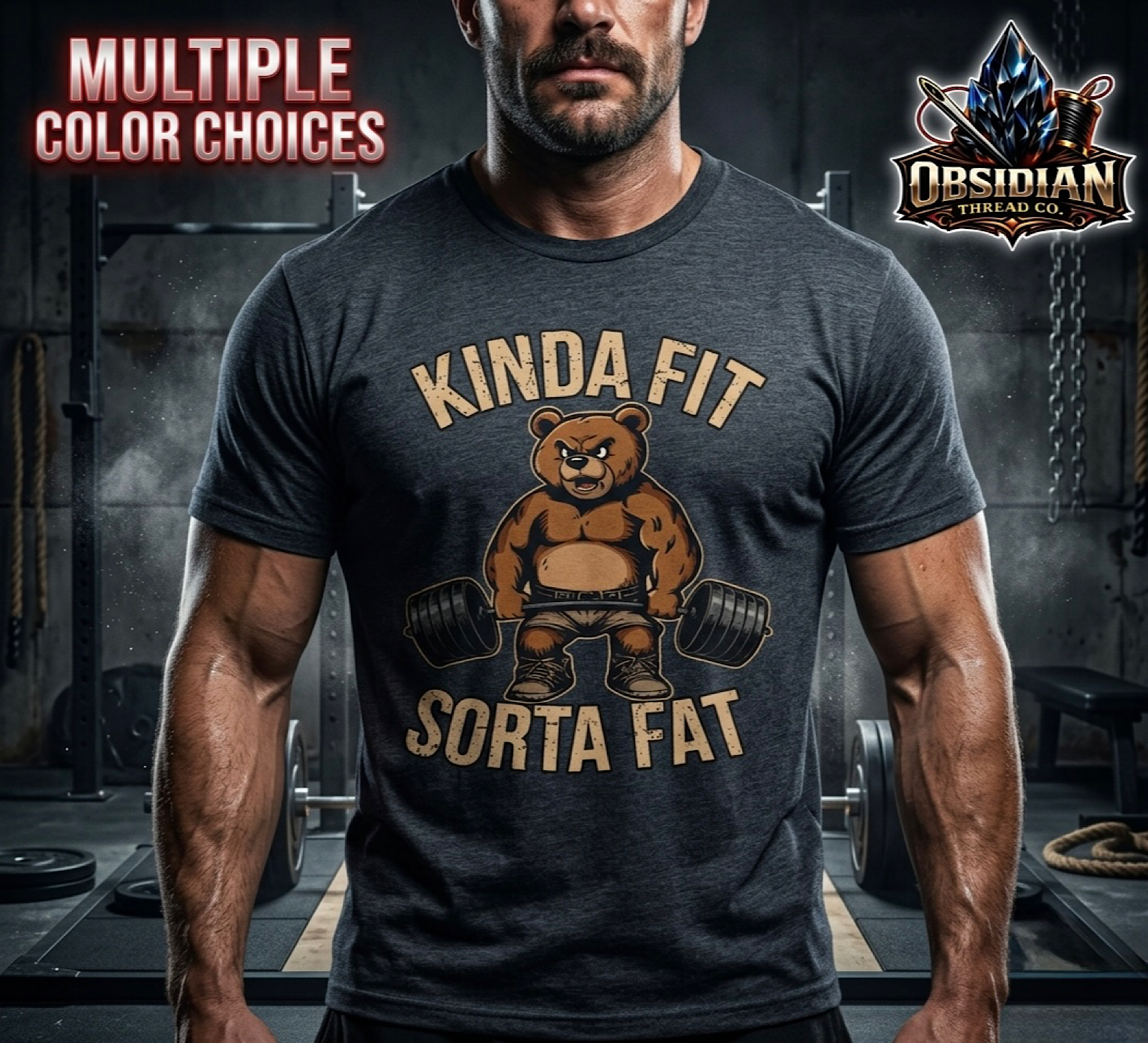 Kinda Fit Sorta Fat Shirt Funny Gym Workout Bear Lifting Weights Tee product thumbnail image Kinda Fit Sorta Fat Shirt Funny Gym Workout Bear Lifting Weights Tee product thumbnail image