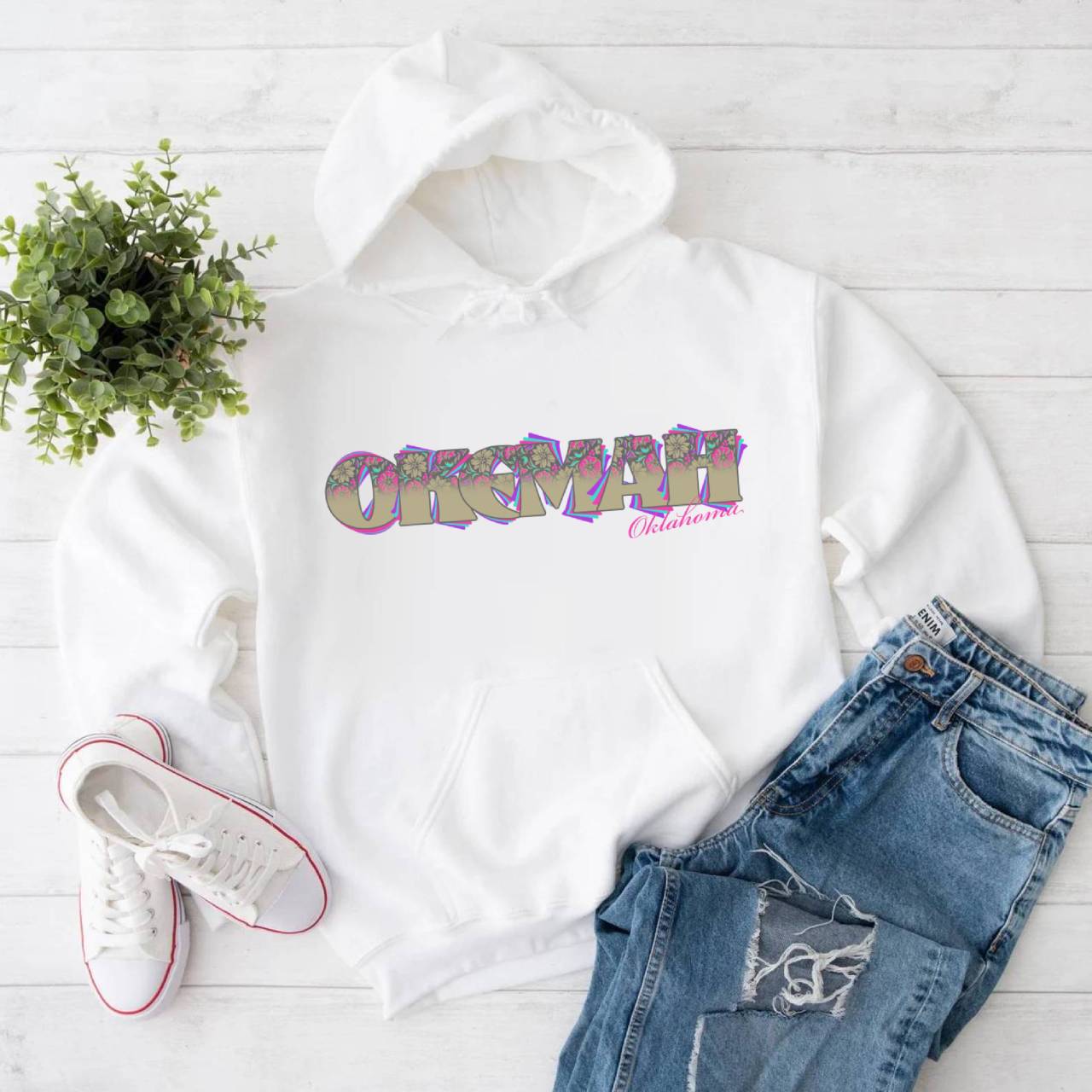 Okemah, Oklahoma - Oversized Retro Bubble Text Hoodie - Colorful 3D Graphic Pullover product thumbnail image