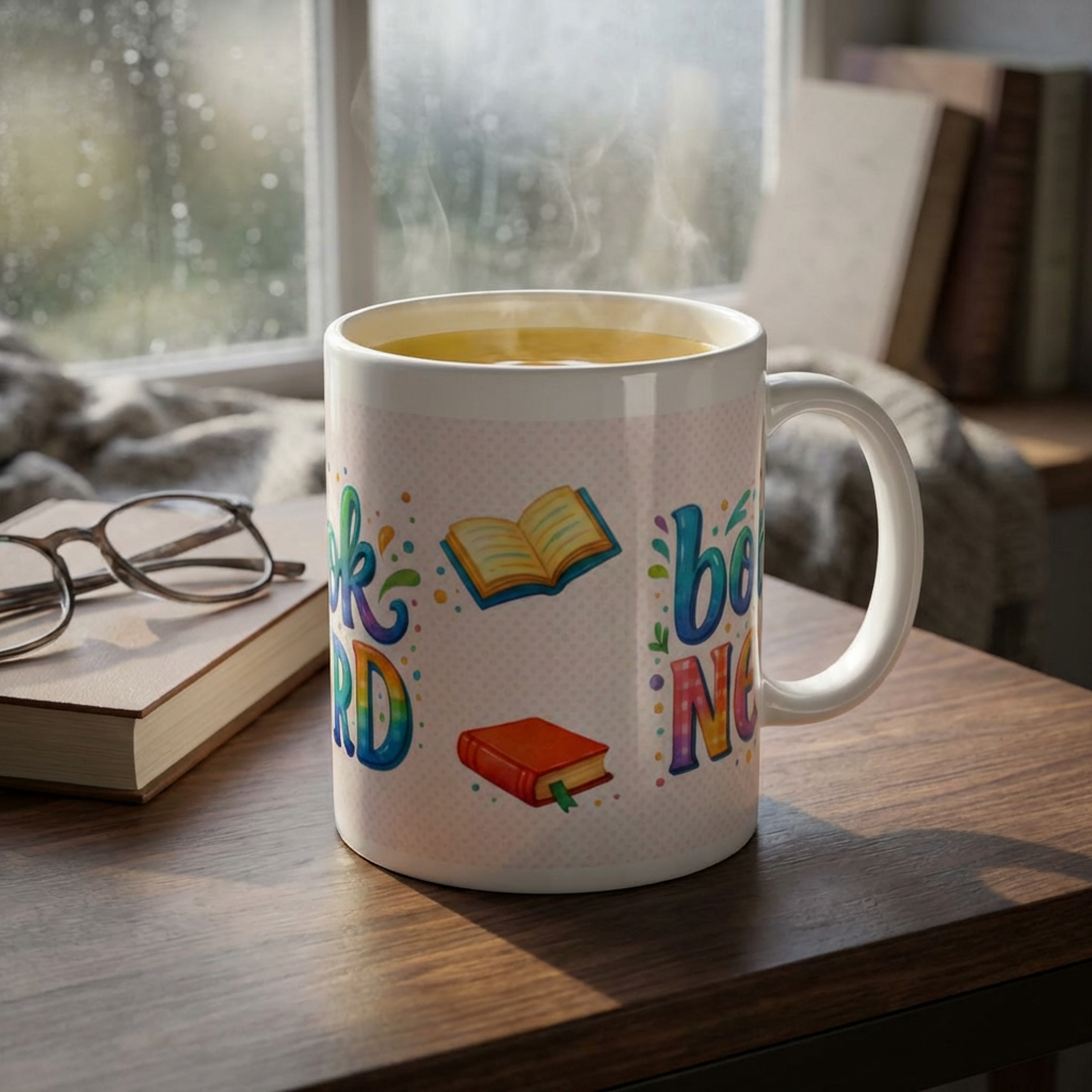 Book Nerd Ceramic Mug — Colorful Book Lover Coffee Cup (11oz & 15oz) product thumbnail image Book Nerd Ceramic Mug — Colorful Book Lover Coffee Cup (11oz & 15oz) product thumbnail image