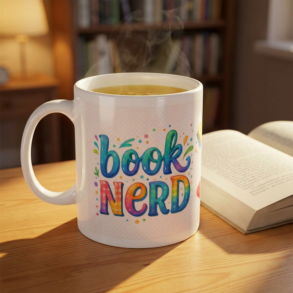 Book Nerd Ceramic Mug — Colorful Book Lover Coffee Cup (11oz & 15oz) product thumbnail image Book Nerd Ceramic Mug — Colorful Book Lover Coffee Cup (11oz & 15oz) product thumbnail image