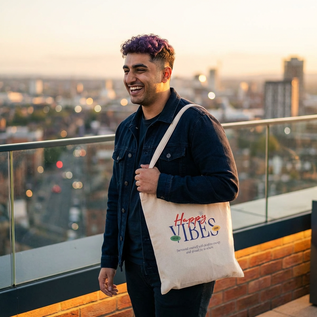 Happy Vibes Reusable Tote FS™ product thumbnail image Happy Vibes Reusable Tote FS™ product thumbnail image