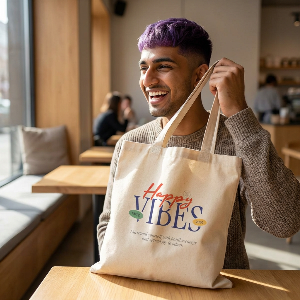 Happy Vibes Reusable Tote FS™ product thumbnail image Happy Vibes Reusable Tote FS™ product thumbnail image