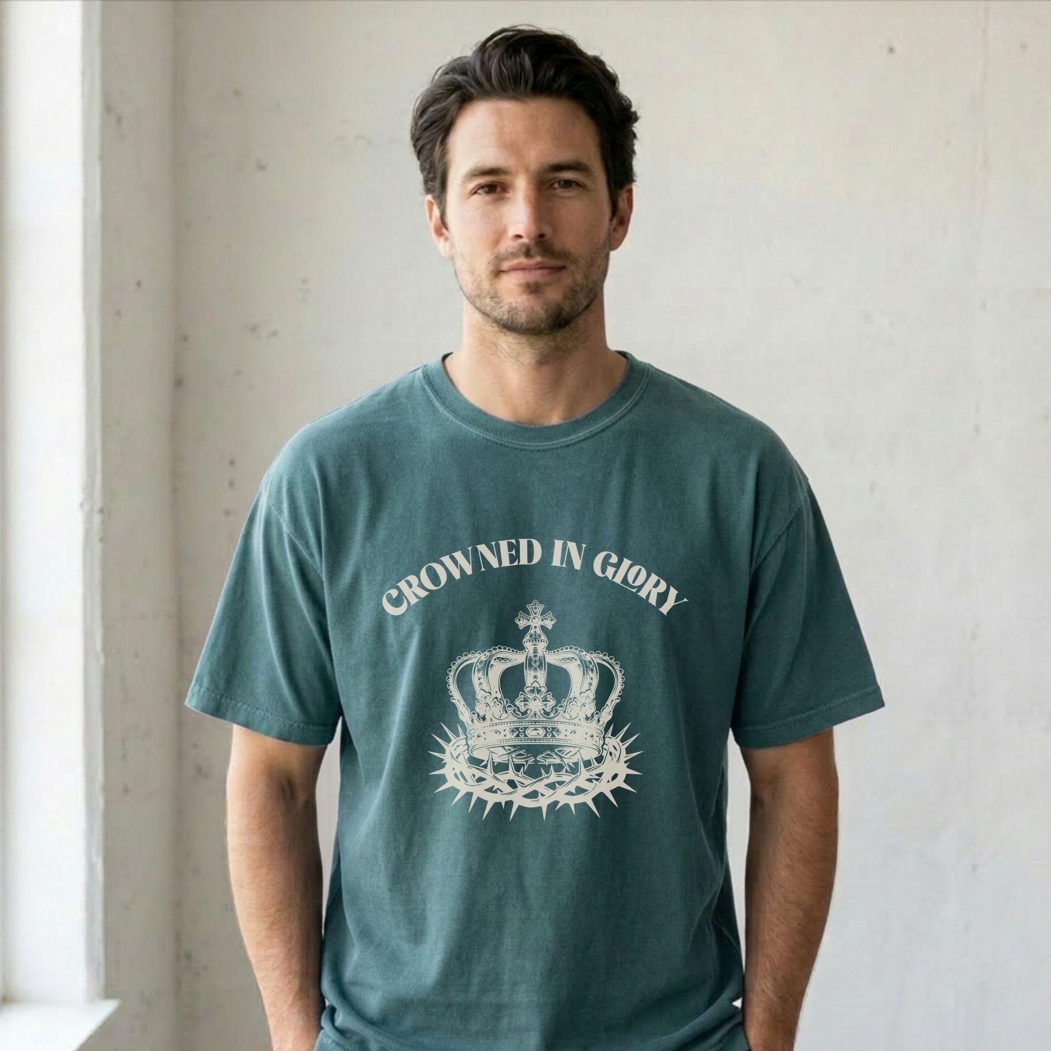 Crowned In Glory | Crown + Thorns Shirt – Christian Graphic Tee (Comfort Colors 1717) product thumbnail image Crowned In Glory | Crown + Thorns Shirt – Christian Graphic Tee (Comfort Colors 1717) product thumbnail image