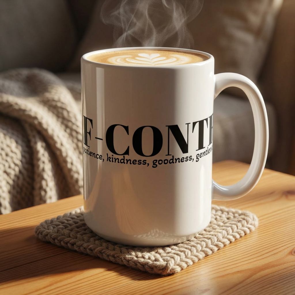 "Self-Control" Fruit of the Spirit Ceramic Mug — Galatians 5:22-23 Bible Verse Coffee Cup (11oz & 15oz) product thumbnail image "Self-Control" Fruit of the Spirit Ceramic Mug — Galatians 5:22-23 Bible Verse Coffee Cup (11oz & 15oz) product thumbnail image