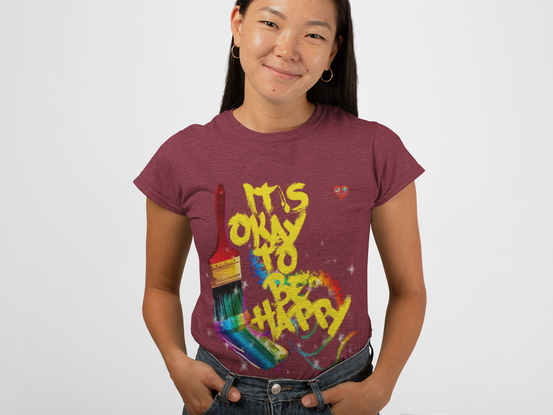 T‑Shirt — "It's Okay to Be Happy" Rainbow Paintbrush Art Tee product thumbnail image T‑Shirt — "It's Okay to Be Happy" Rainbow Paintbrush Art Tee product thumbnail image