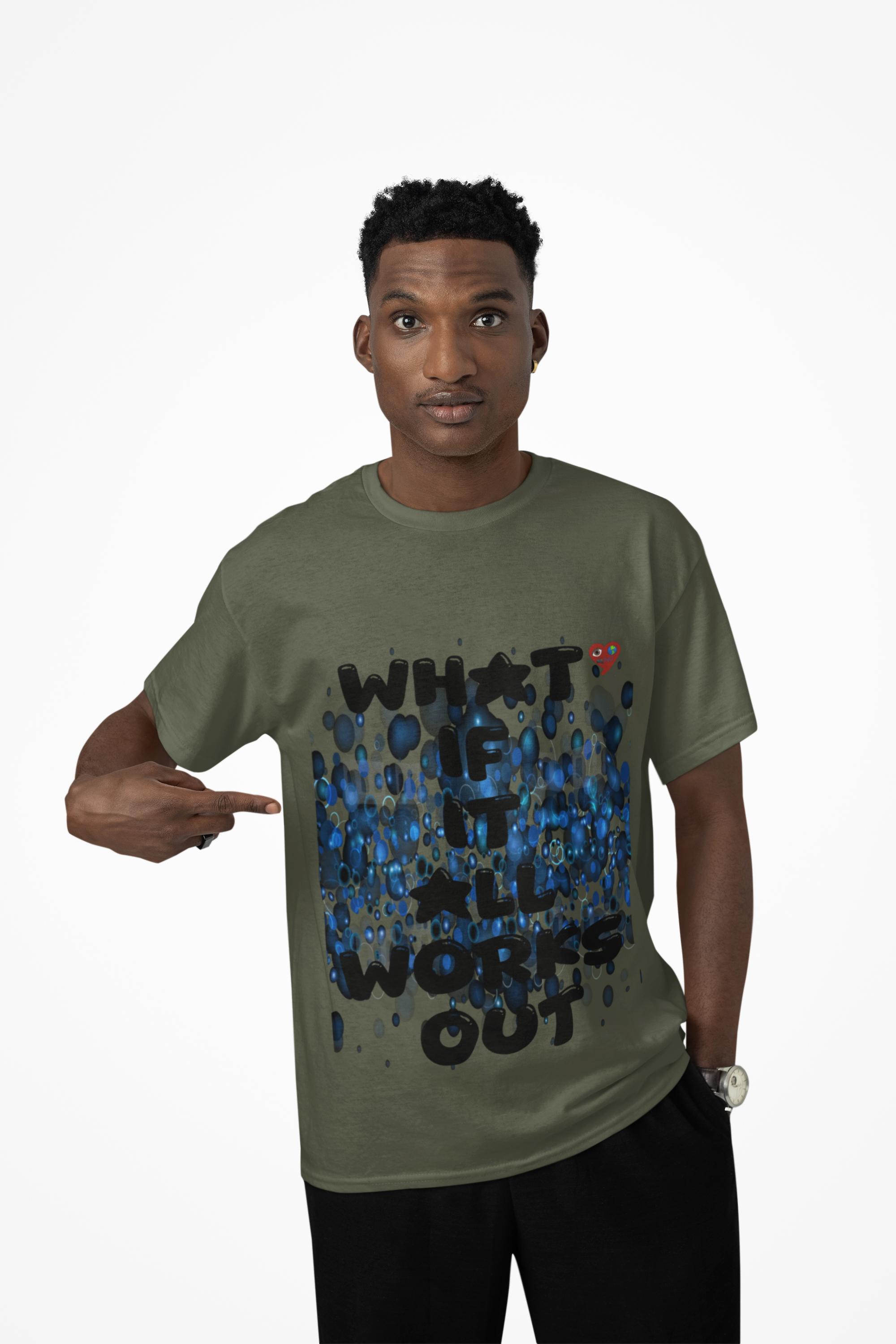"What if it All Works Out ?" T-Shirt —  Blue Paint Drip Graphic Tee product thumbnail image