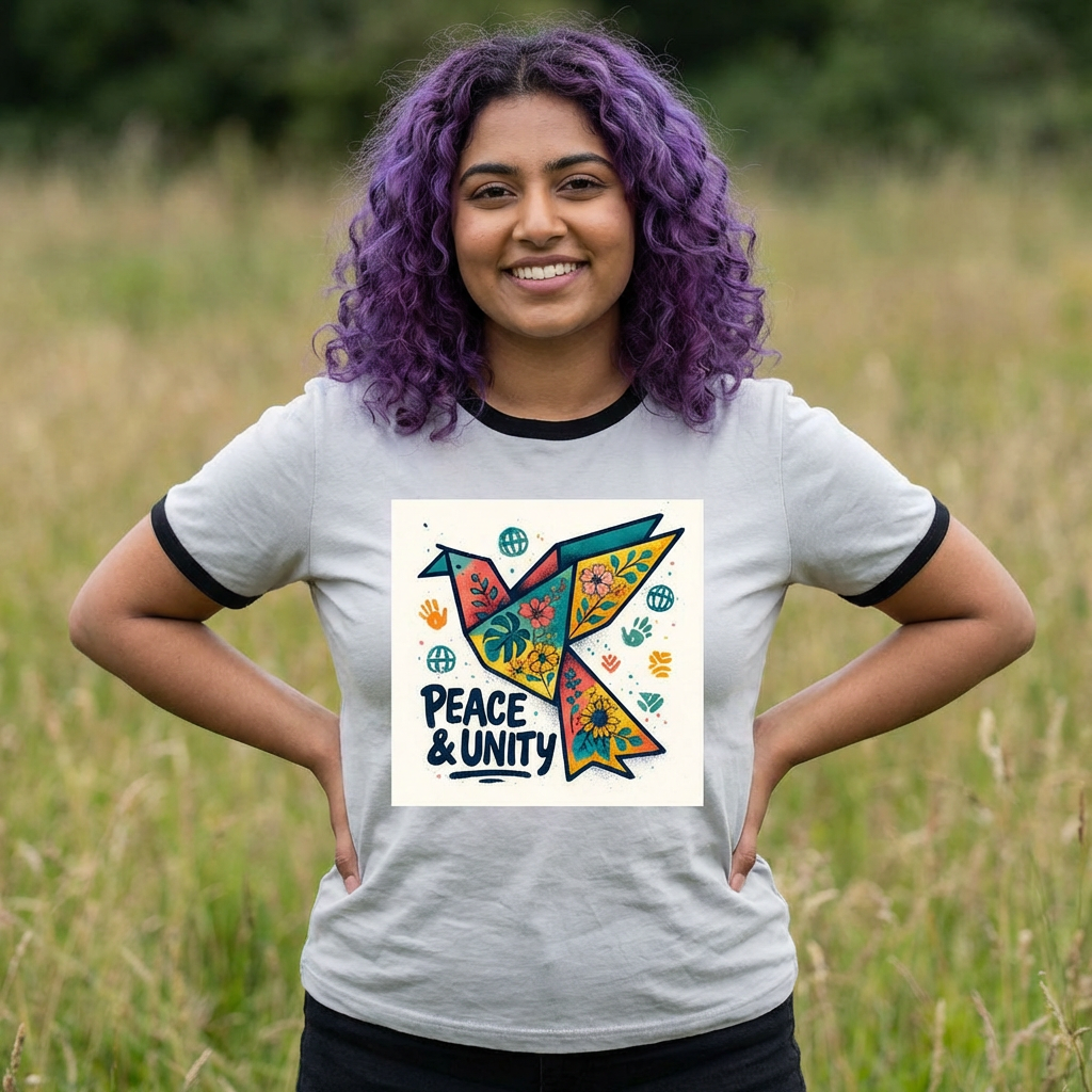 Peace &amp; Unity Ringer Tee — Women's Dove Graphic T-Shirt