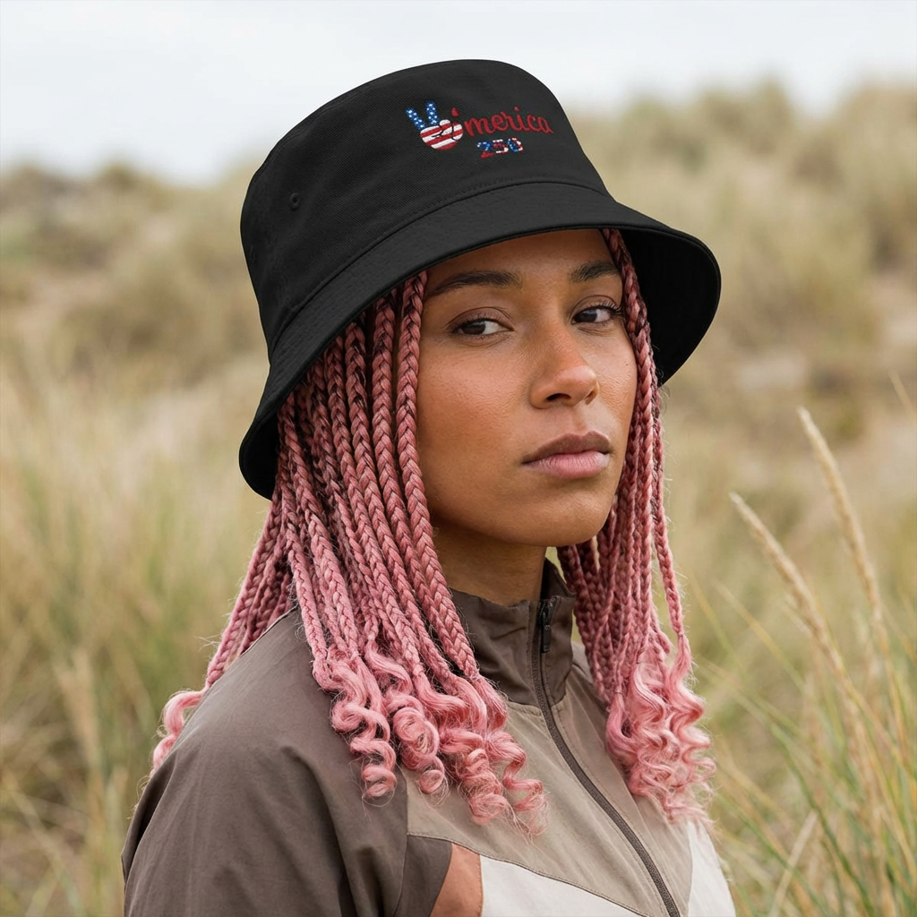 'Merica Peace Sign Bucket Hat — Patriotic USA Flag Summer Hat product thumbnail image