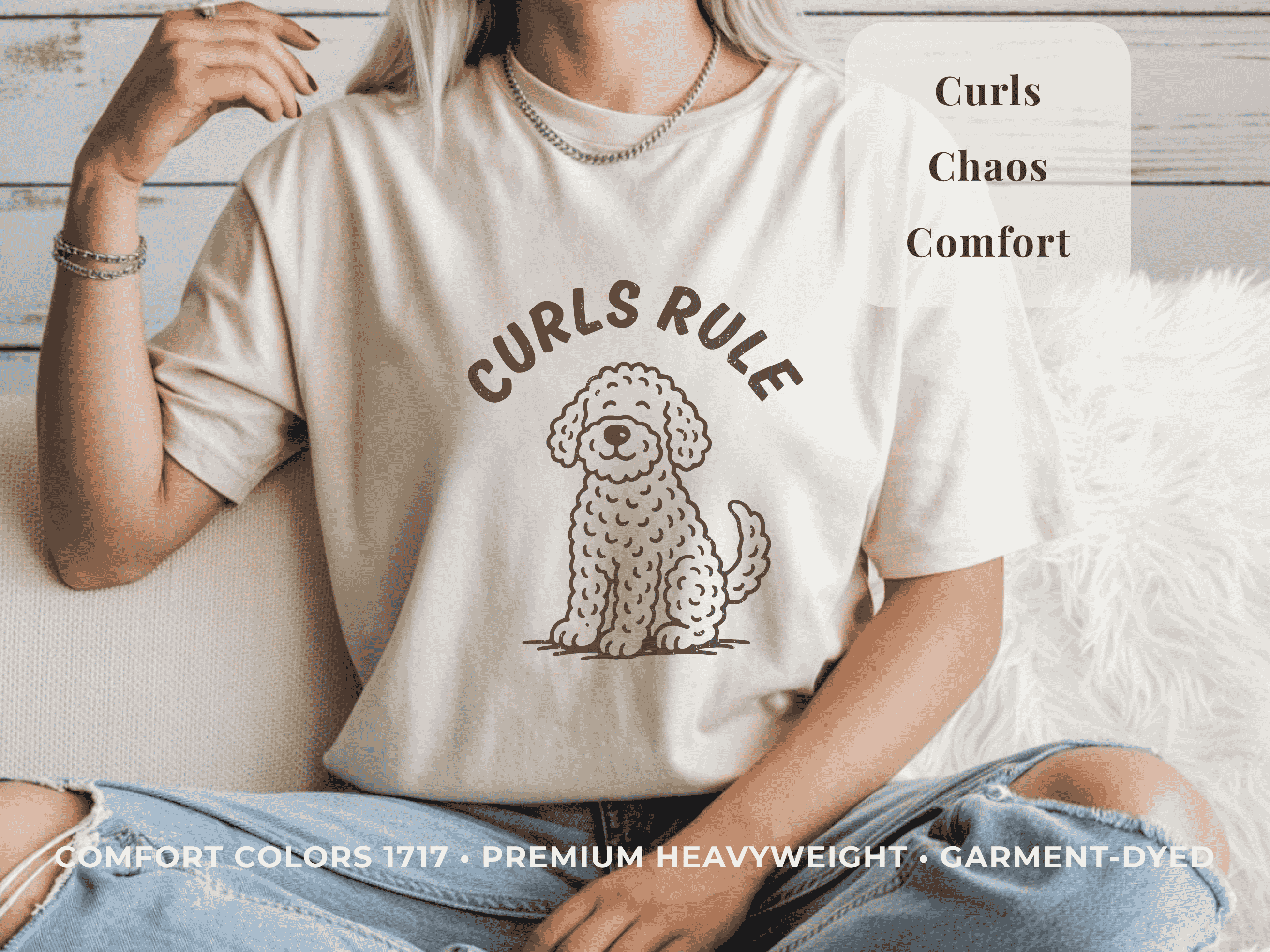 Curls Rule Vintage Goldendoodle T-Shirt, UltraSoft Comfort Colors 1717, Funny Doodle Lover Unisex Cotton Tee 