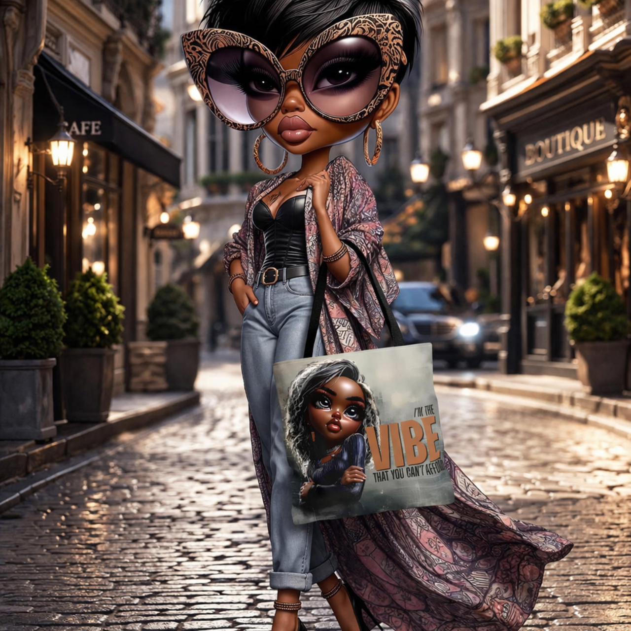 Tote Bag — "I’m the Vibe That You Can’t Afford" Afrocentric Character Tote product thumbnail image