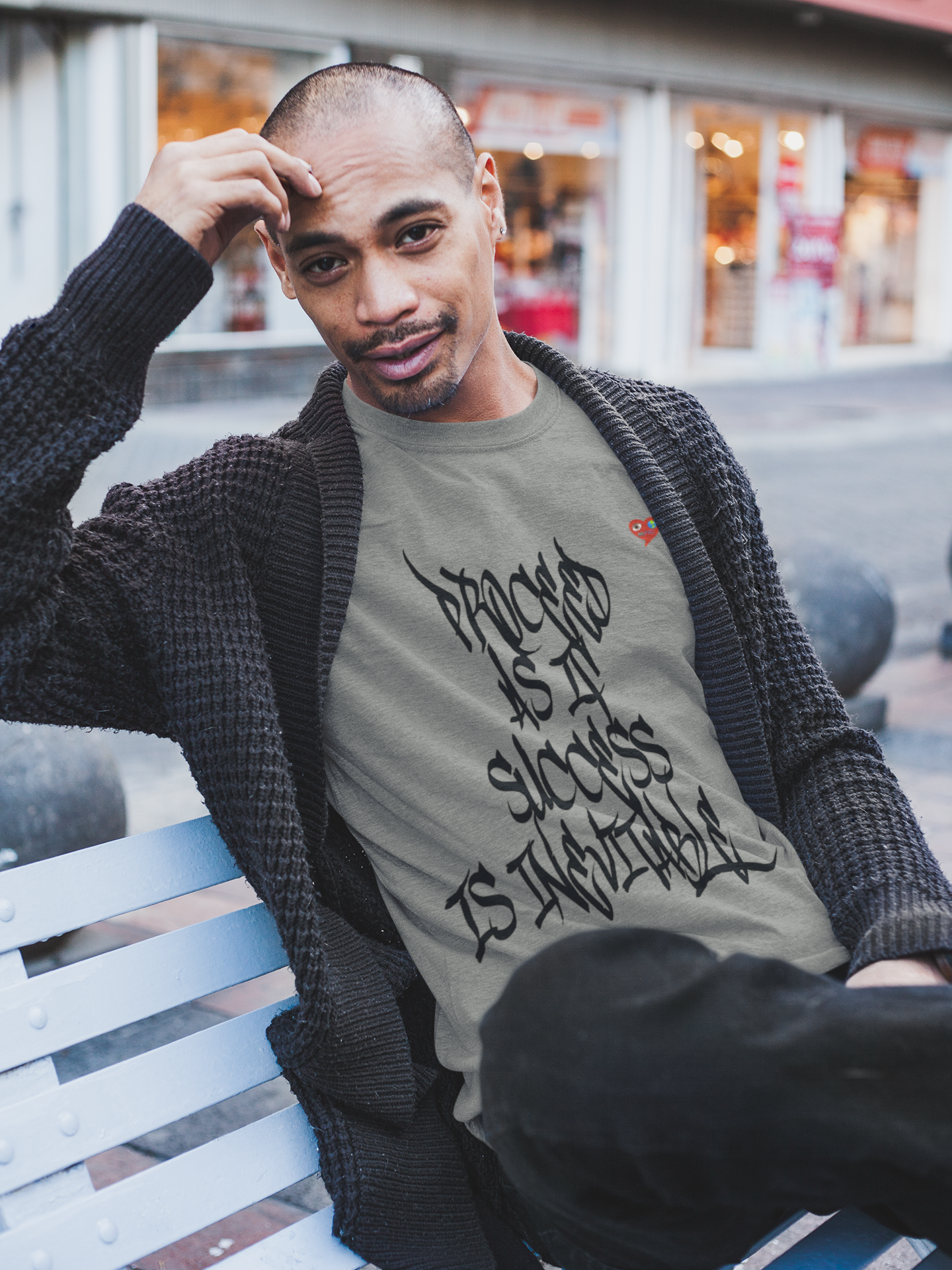 Motivational Graffiti T-Shirt — "Progress As It Succeeds Is Inevitable" Heart Accent product thumbnail image