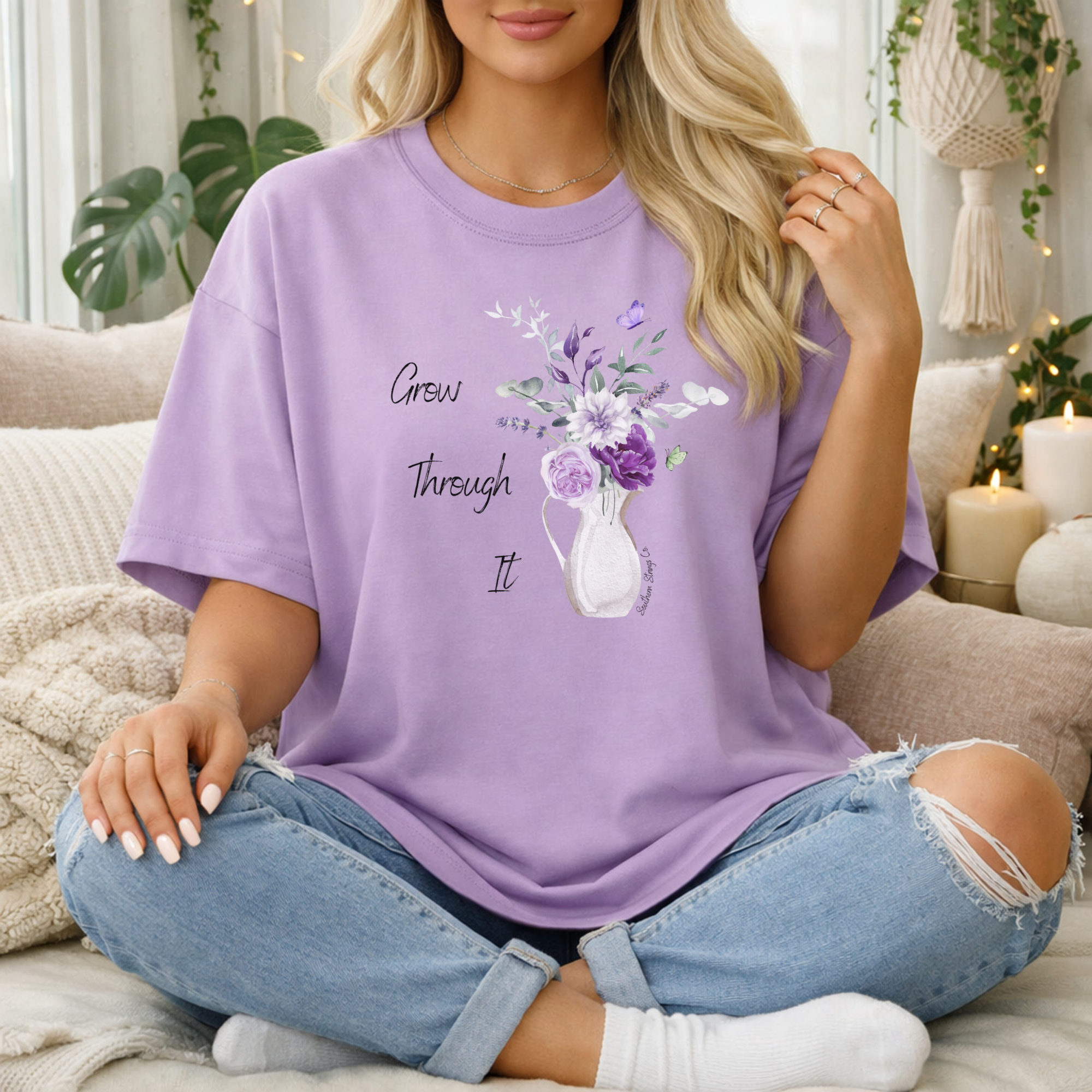 Floral Vase T-Shirt — 'Grow Through It' Pastel Botanical Tee product thumbnail image Floral Vase T-Shirt — 'Grow Through It' Pastel Botanical Tee product thumbnail image