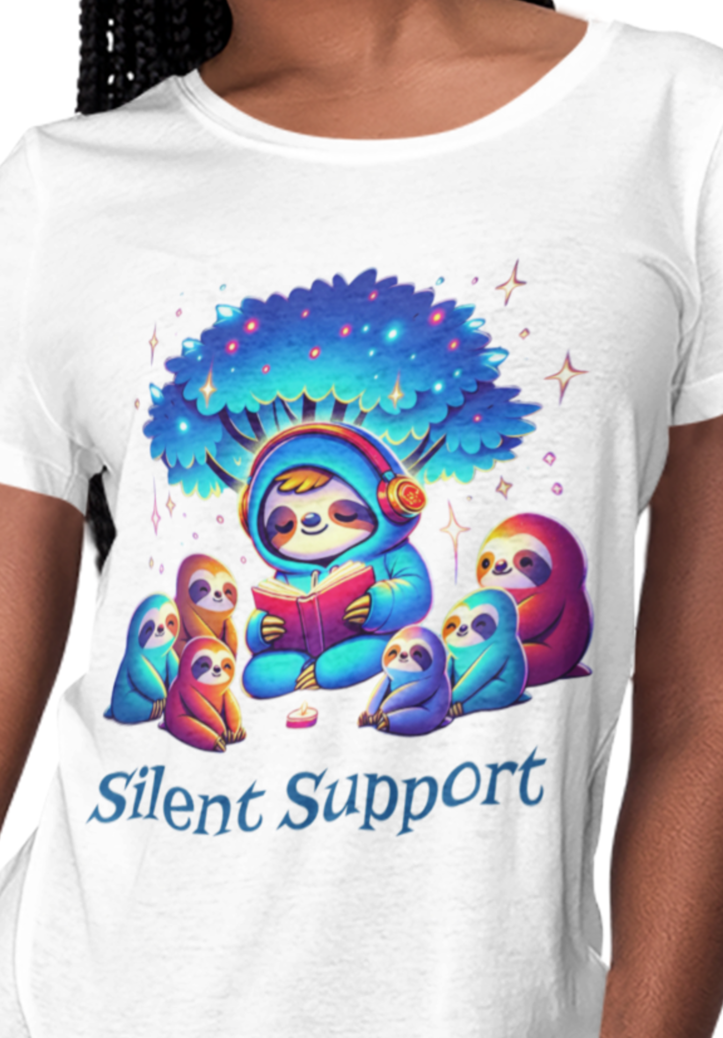 Sloths Friendship Reading Gildan Unisex Kids Tee | Cute Sloths in Silent Support | Autism Awareness Neurodiversity Acceptance and Empowerment Bookish Graphic T-Shirt