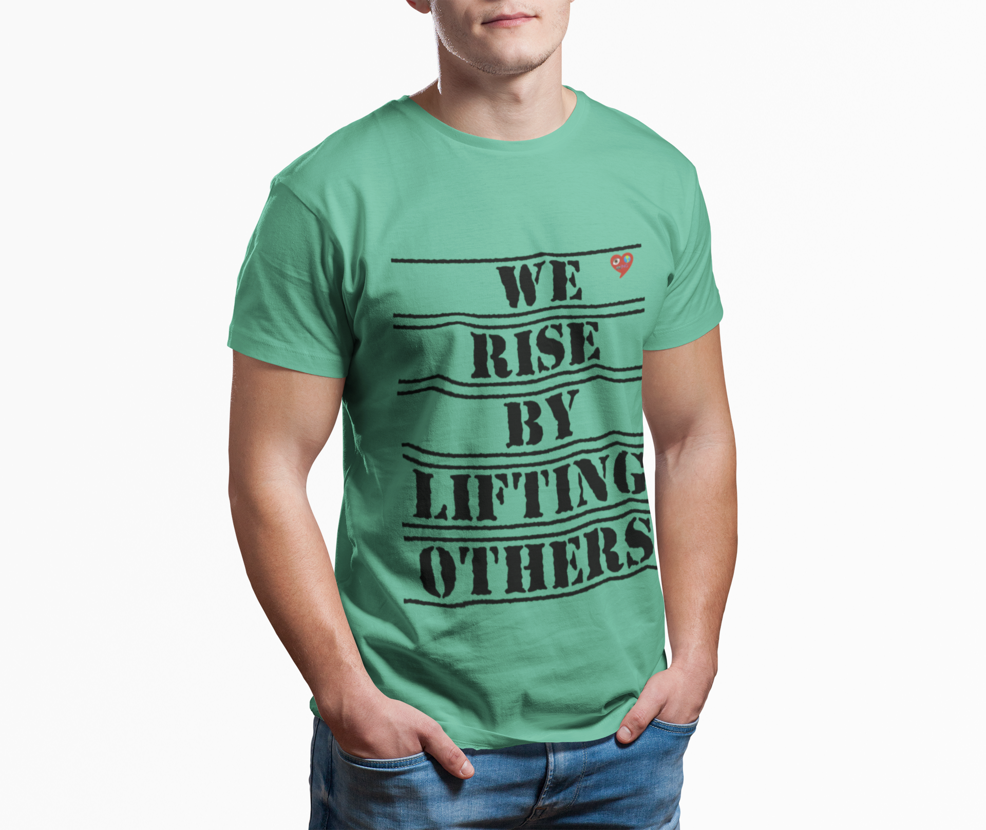 We Rise By Lifting Others T-Shirt – Inspirational Quote Tee with Small Heart product thumbnail image