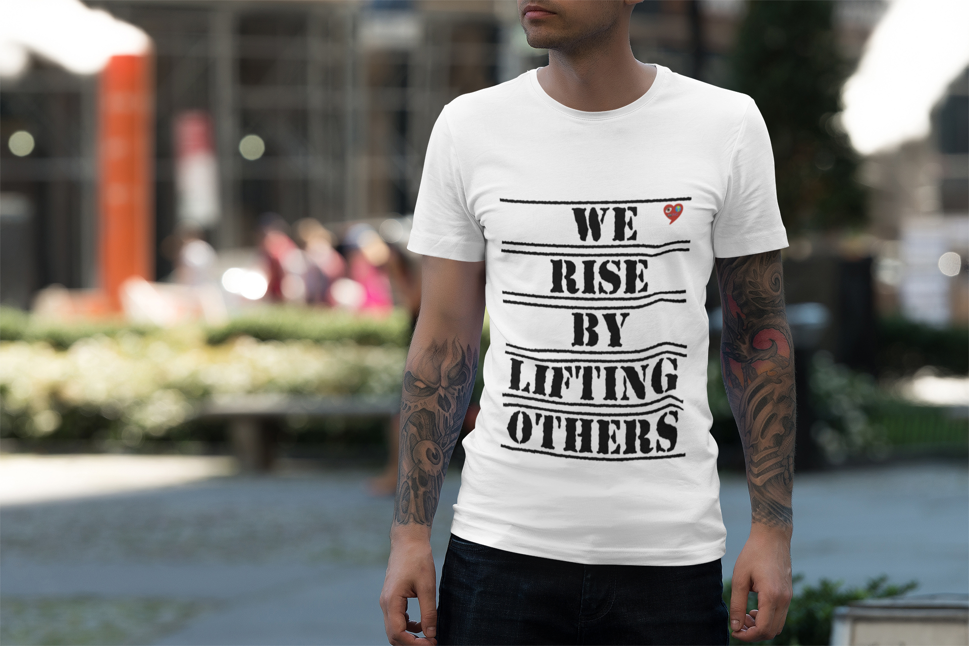 We Rise By Lifting Others T-Shirt – Inspirational Quote Tee with Small Heart product thumbnail image