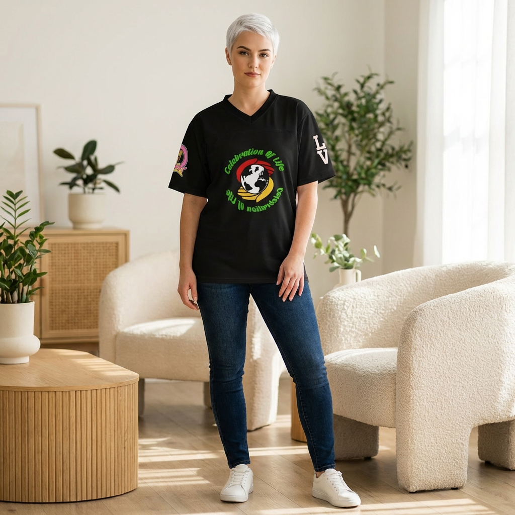 Earth Celebration Football Jersey — 'Celebration of Life' Graphic Sports Tee product thumbnail image Earth Celebration Football Jersey — 'Celebration of Life' Graphic Sports Tee product thumbnail image