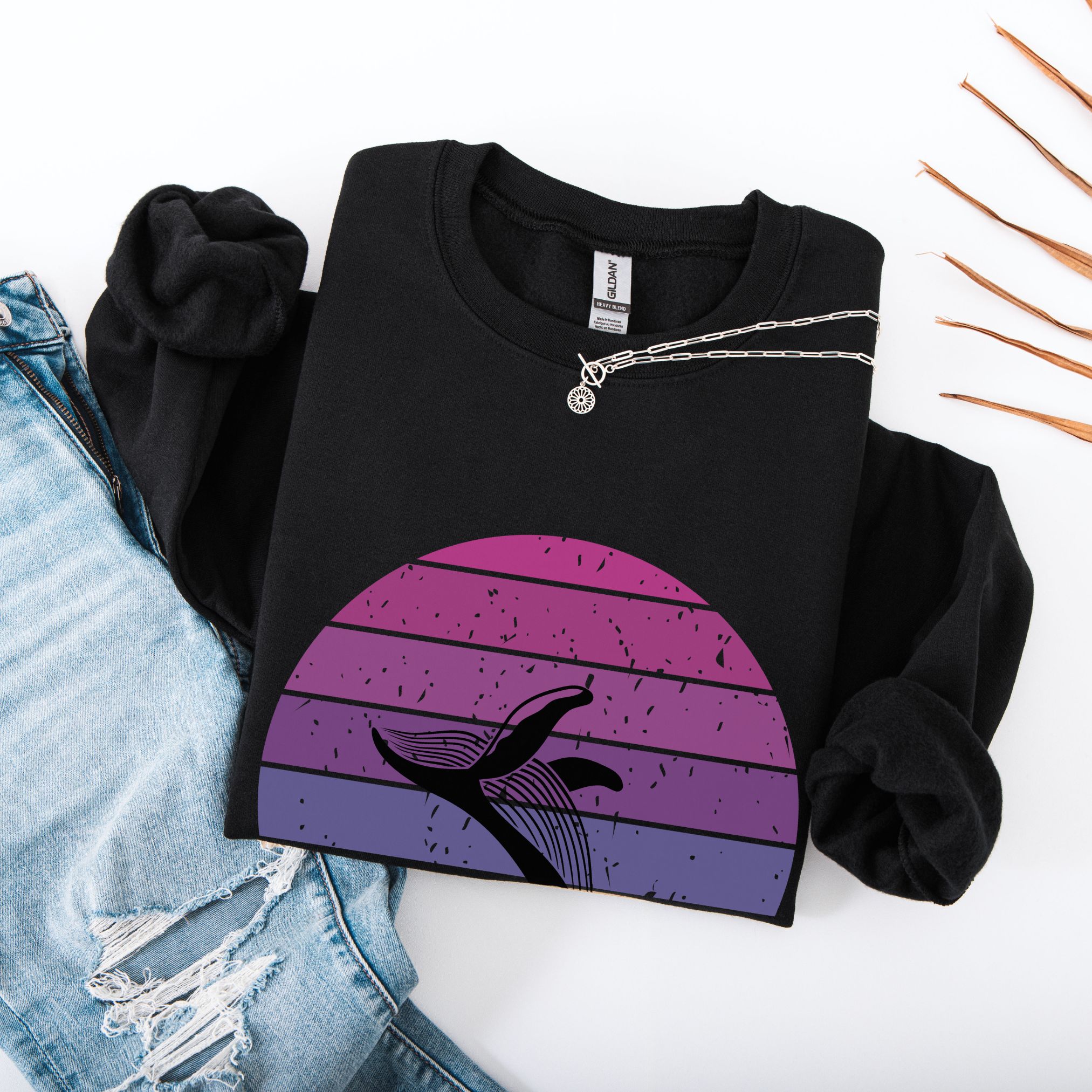 Calm Ocean Sunset Whale Sweatshirt product thumbnail image Calm Ocean Sunset Whale Sweatshirt product thumbnail image