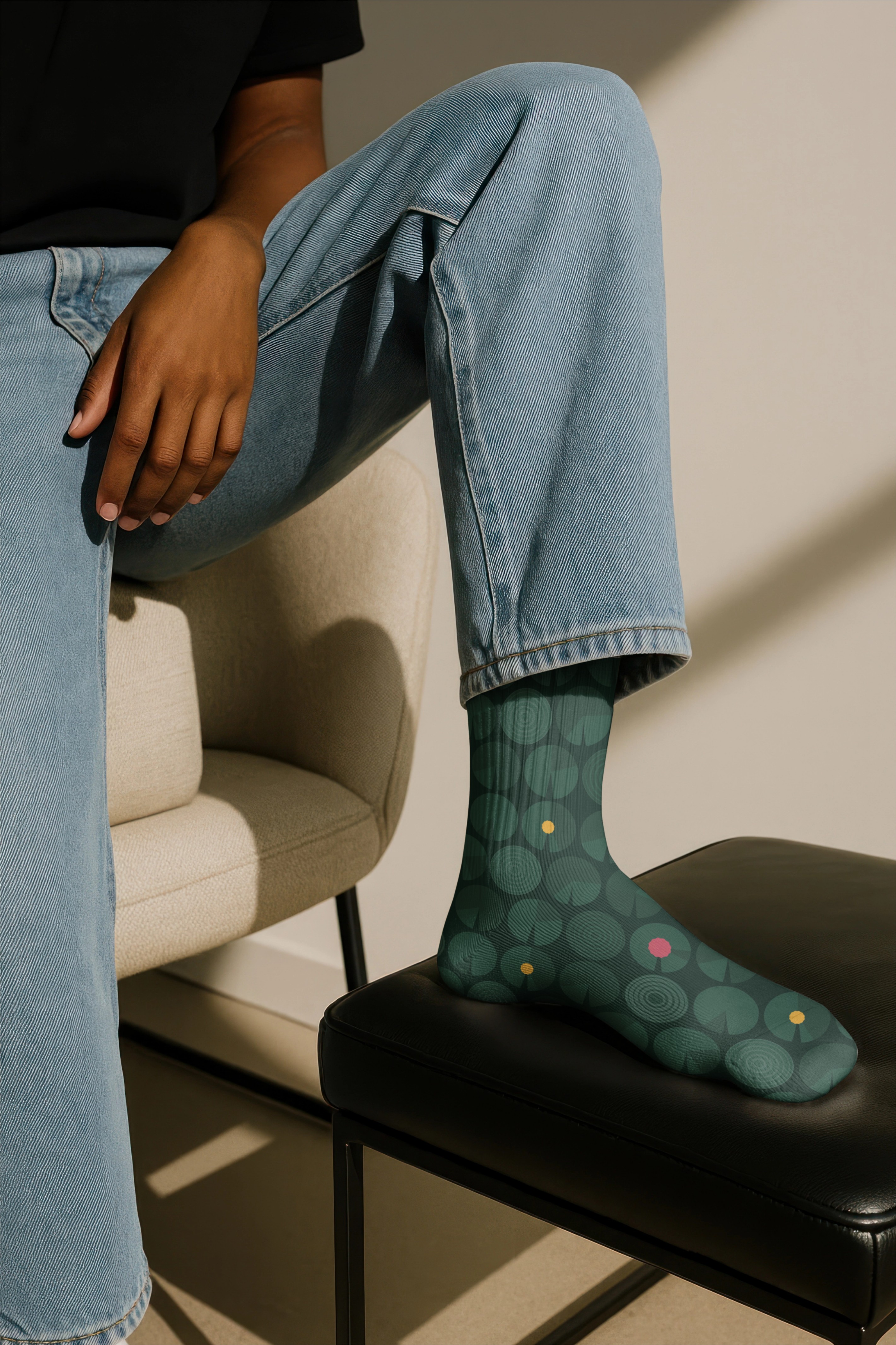 Lotus Pond Crew Socks — Cushioned Patterned Everyday Socks