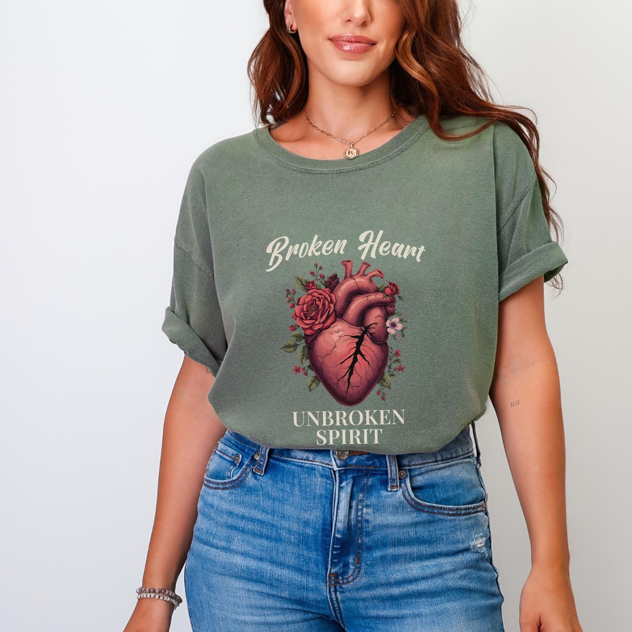 Broken Heart Unbroken Spirit Inspirational Graphic T-Shirt