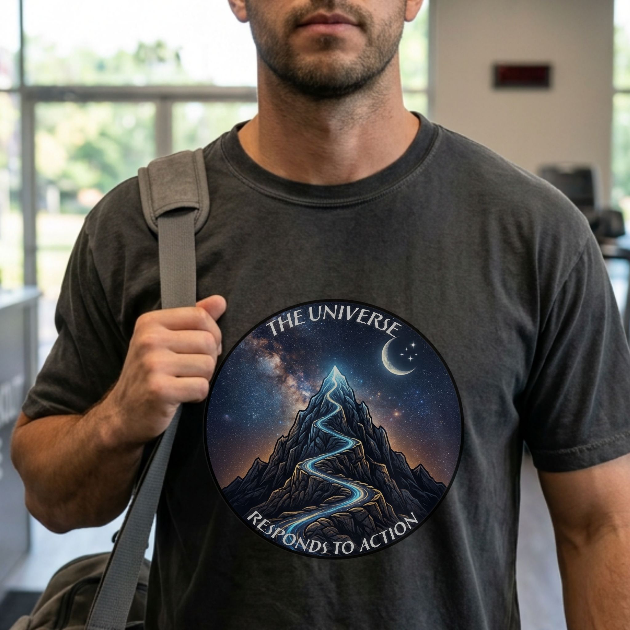 The Universe Responds To Action | Glowing Mountain Path Shirt – Motivational Graphic Tee (Comfort Colors 1717) product thumbnail image