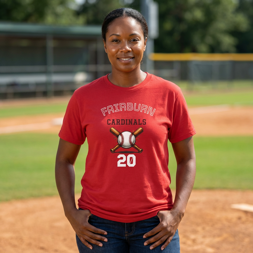 Fairburn Cardinals Baseball Unisex Cotton Tee - Custom Name &amp; Number