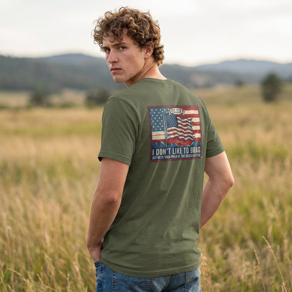Patriotic Flag T-Shirt - "I Don't Like to Brag" Vintage American Pride Tee product thumbnail image Patriotic Flag T-Shirt - "I Don't Like to Brag" Vintage American Pride Tee product thumbnail image