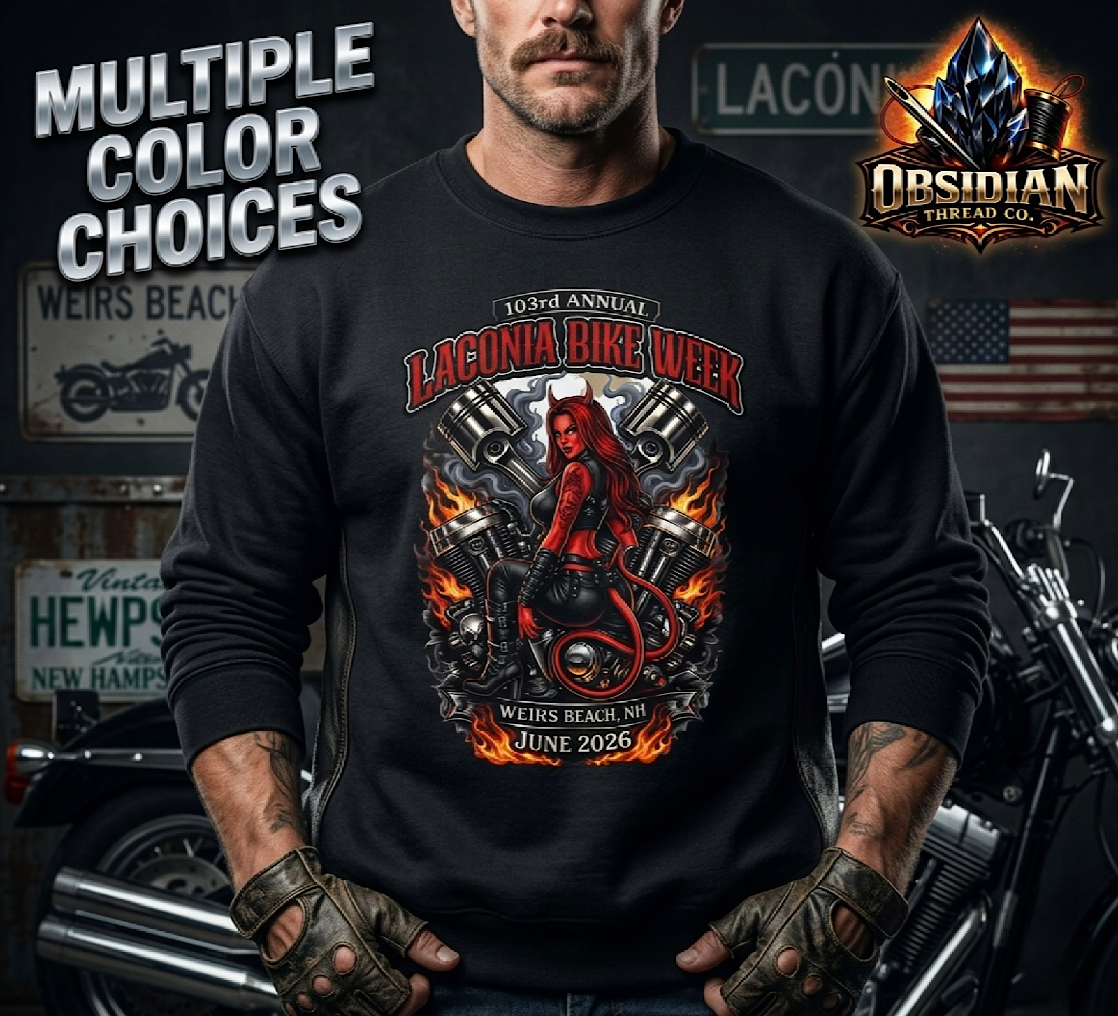 Laconia Bike Week 2026 Warm Sweatshirt 103rd Weirs Beach NH Biker No Harley product thumbnail image Laconia Bike Week 2026 Warm Sweatshirt 103rd Weirs Beach NH Biker No Harley product thumbnail image