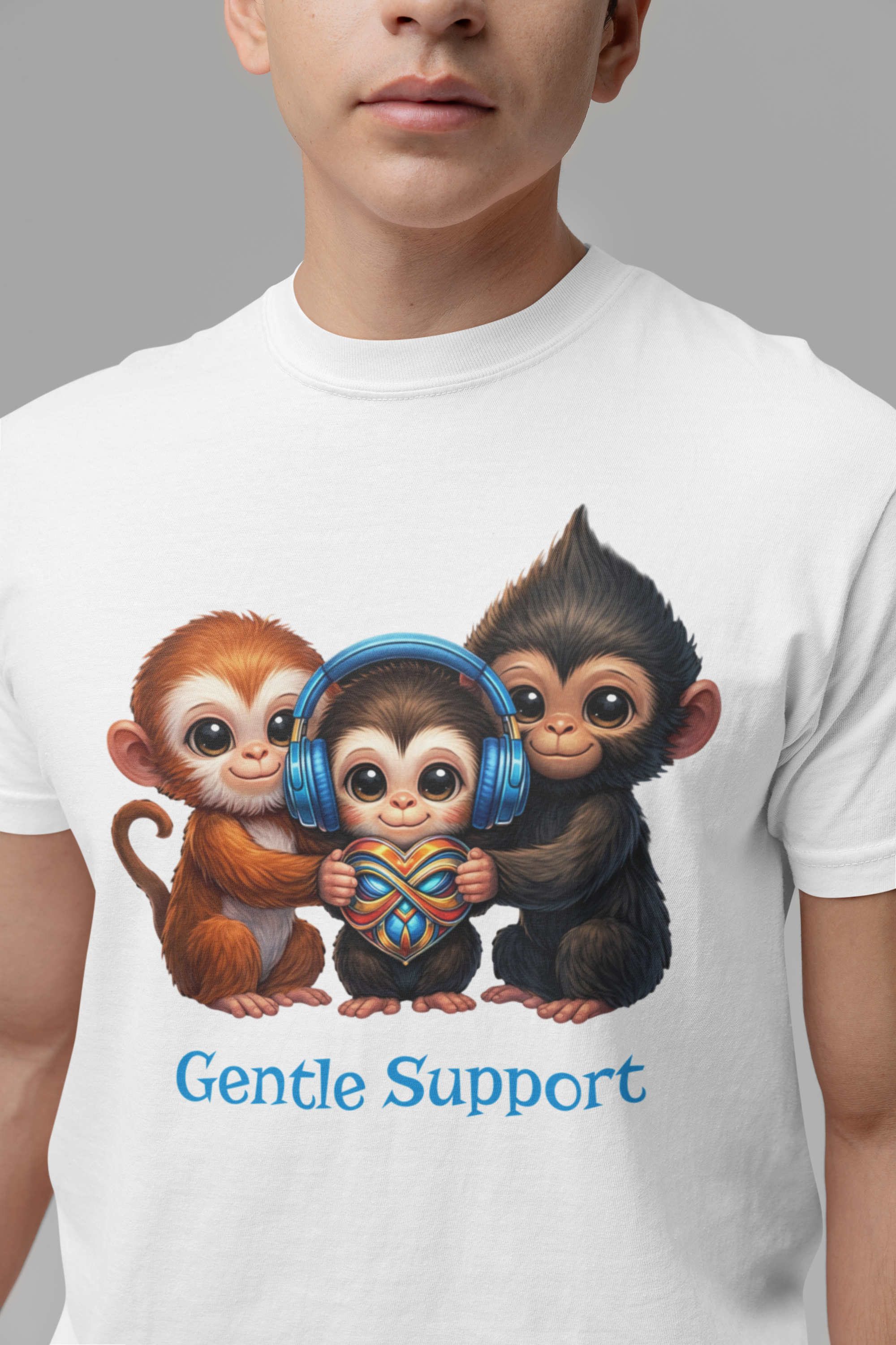 Silent Friendship Gildan Unisex Adult Tee | Cute Monkeys in Gentle Support | Autism Awareness Neurodiversity Acceptance and Empowerment Graphic T-Shirt product thumbnail image