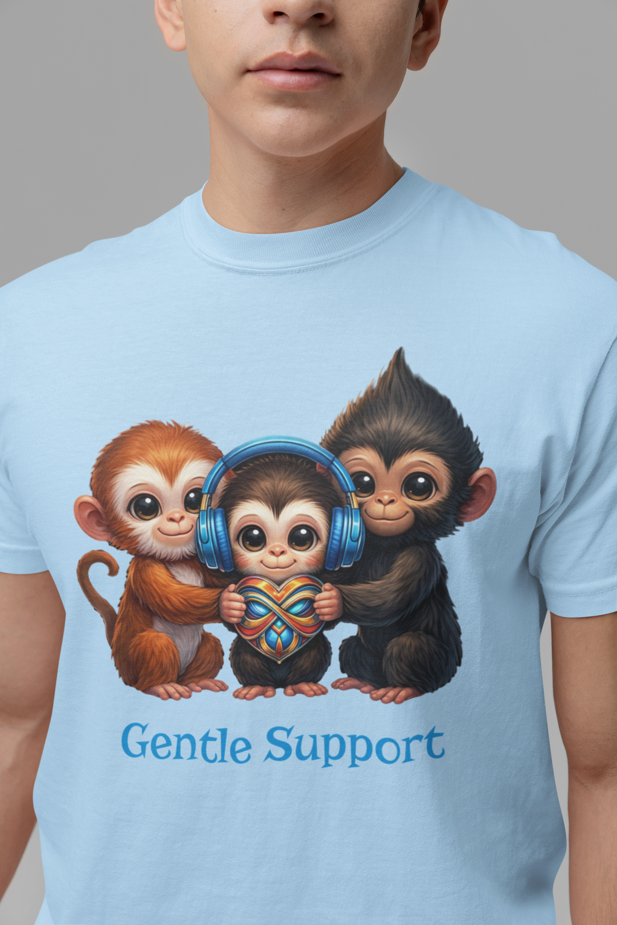 Silent Friendship Gildan Unisex Adult Tee | Cute Monkeys in Gentle Support | Autism Awareness Neurodiversity Acceptance and Empowerment Graphic T-Shirt