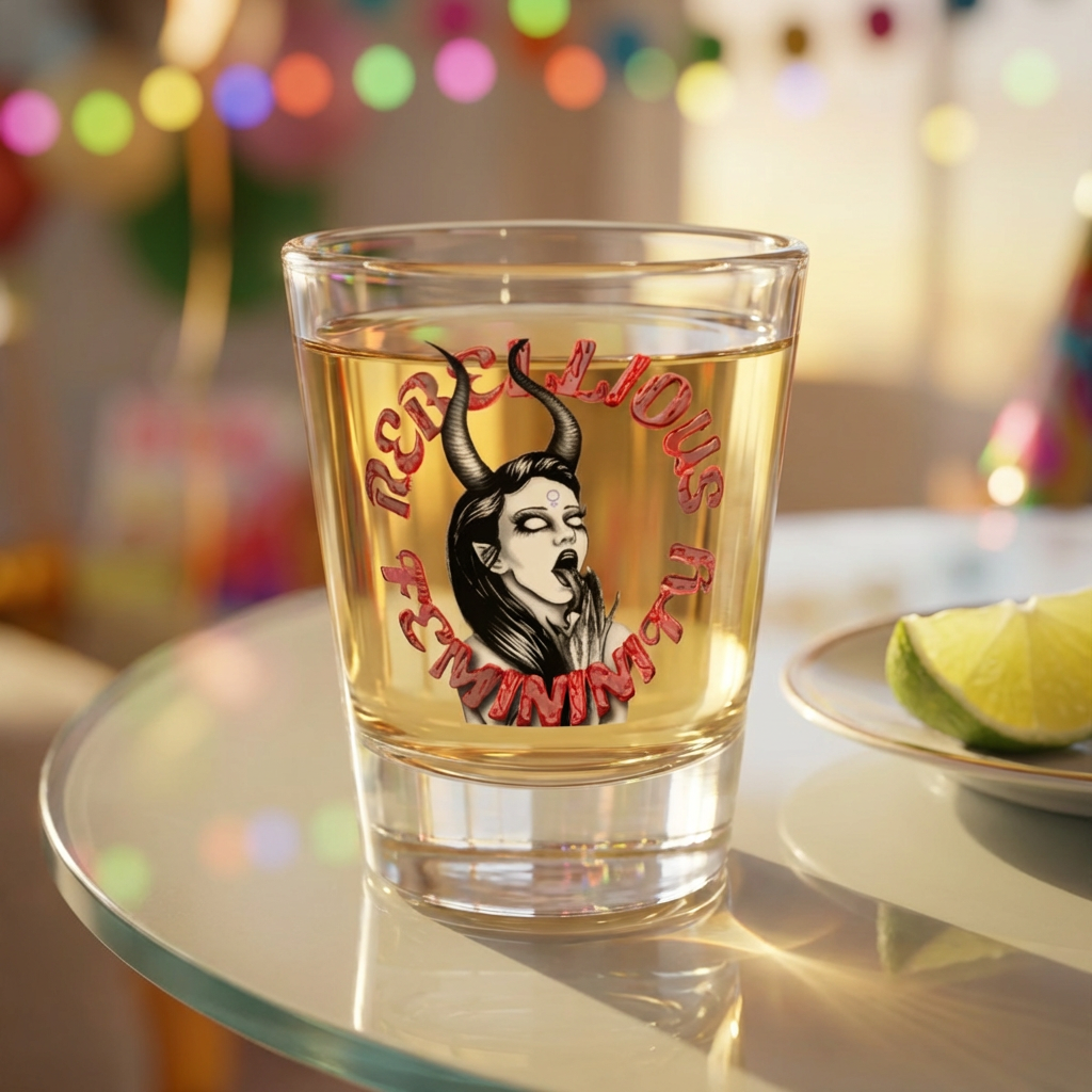 Rebellious Feminist Shot Glass — 1.5oz Devil Horn Design product thumbnail image Rebellious Feminist Shot Glass — 1.5oz Devil Horn Design product thumbnail image