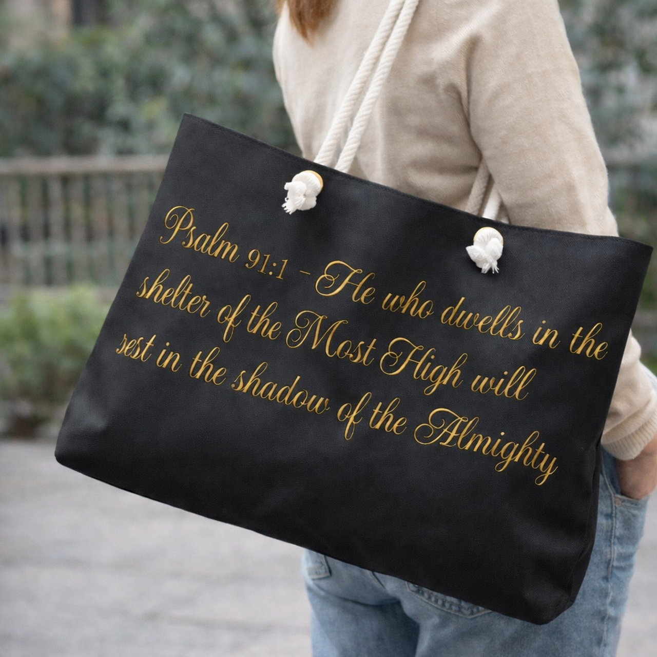 Psalm 91:1 Weekender Bag | Faith Travel Tote | Christian Overnight Bag product thumbnail image