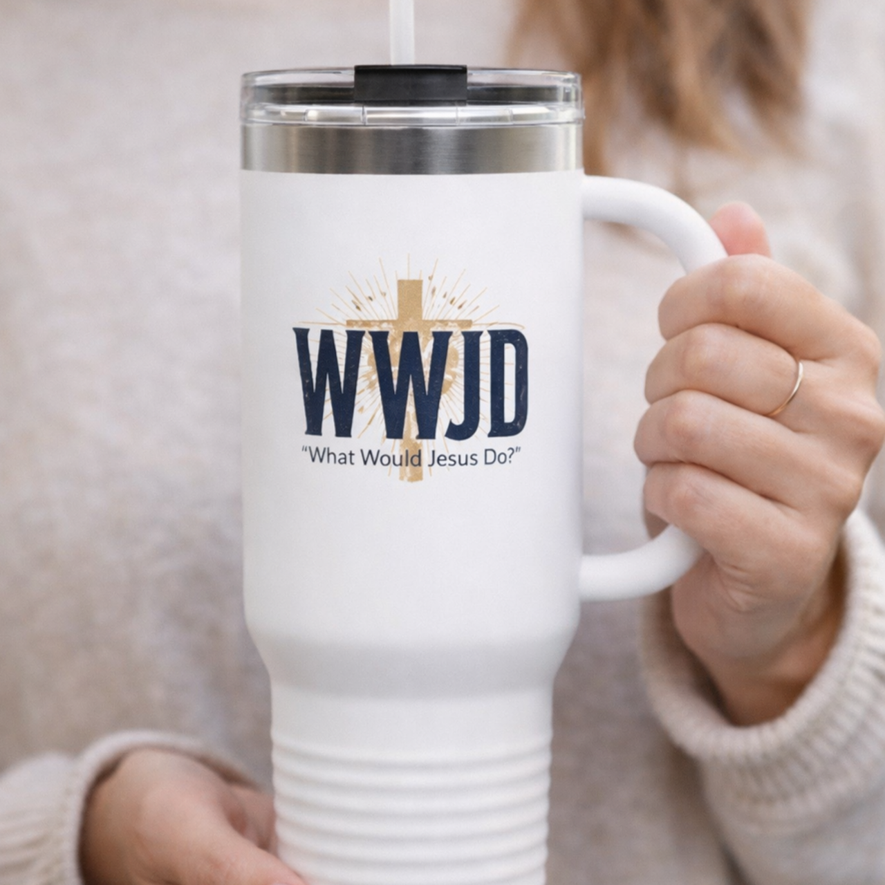 WWJD 40oz Travel Mug | Christian Tumbler | What Would Jesus Do Cup product thumbnail image WWJD 40oz Travel Mug | Christian Tumbler | What Would Jesus Do Cup product thumbnail image