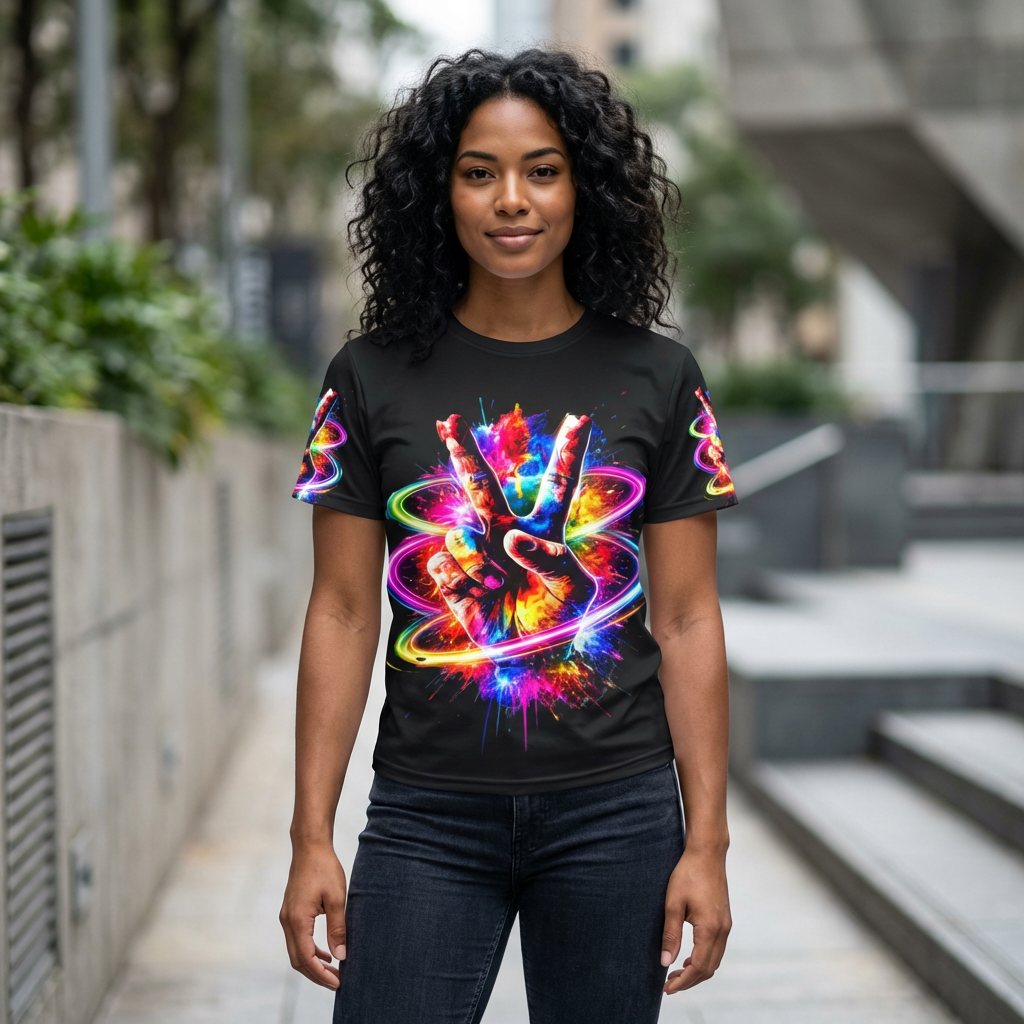 Neon Peace Sign Athletic Jersey — Vibrant Psychedelic Sports Tee product thumbnail image