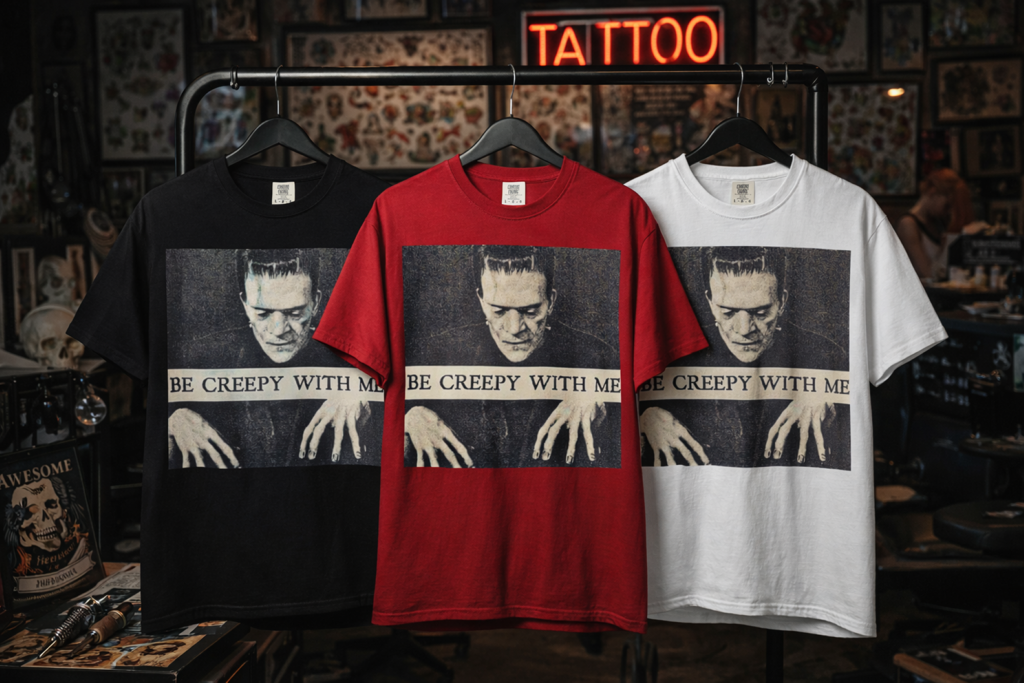 Be Creepy With Me Tee – Gothic Horror Streetwear product thumbnail image Be Creepy With Me Tee – Gothic Horror Streetwear product thumbnail image