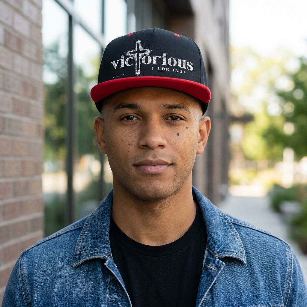 Victorious Embroidered Snapback Hat — 1 Cor 15:57 Christian Baseball Cap
