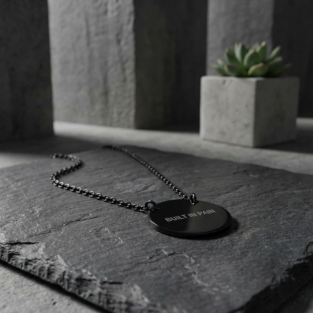 BUILT IN PAIN Circle Necklace FS™ Engraved Back