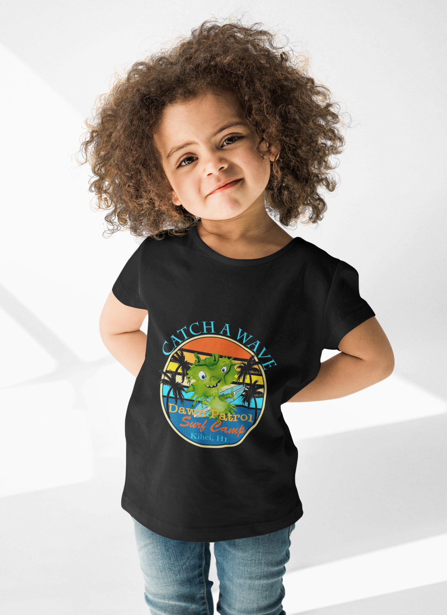 Catch a wave. Dawn patrol surf camp t-shirt.  Toddler Short Sleeve Tee product thumbnail image