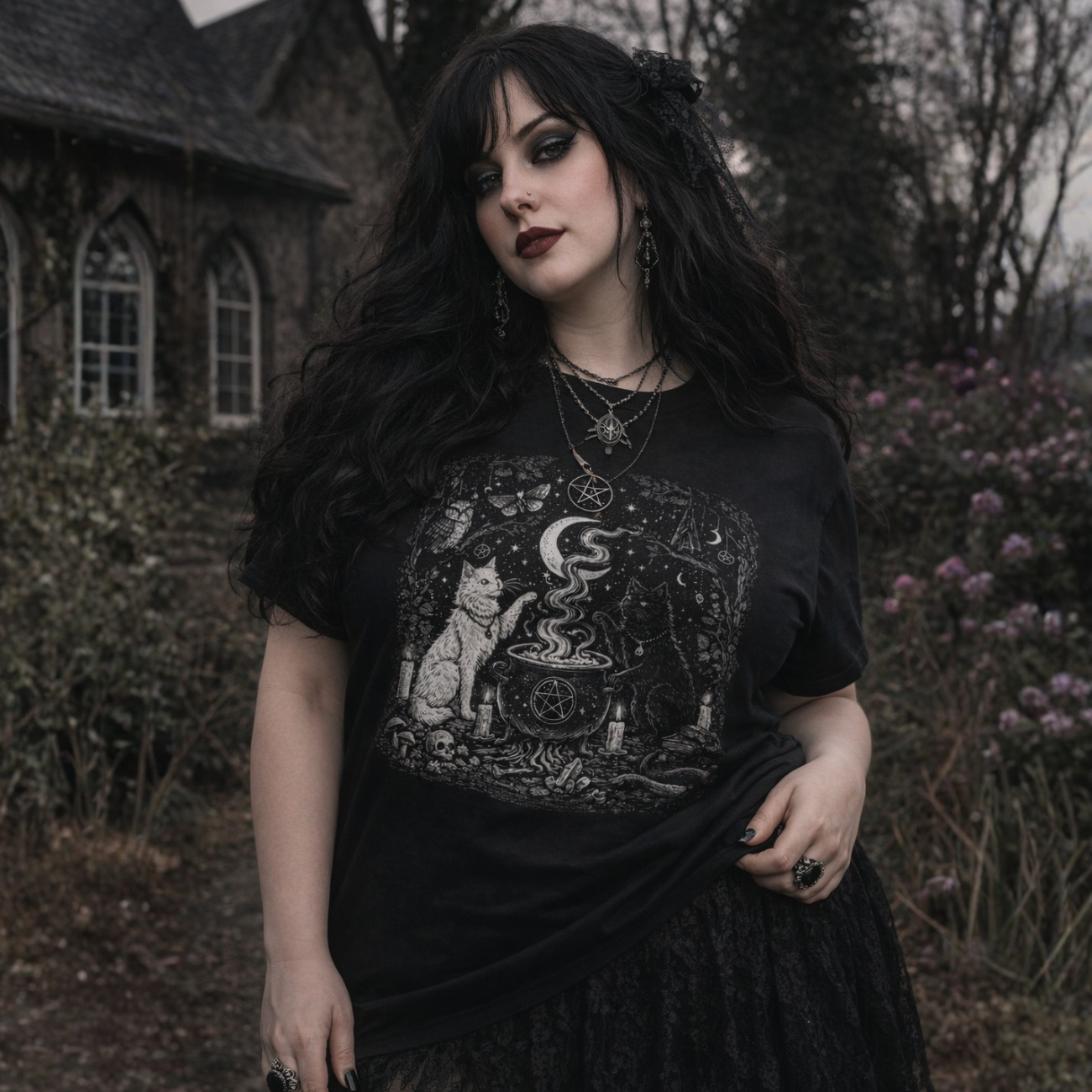 Witchy Cauldron Cat T-Shirt — Moon Magic Potion Graphic Tee product thumbnail image Witchy Cauldron Cat T-Shirt — Moon Magic Potion Graphic Tee product thumbnail image