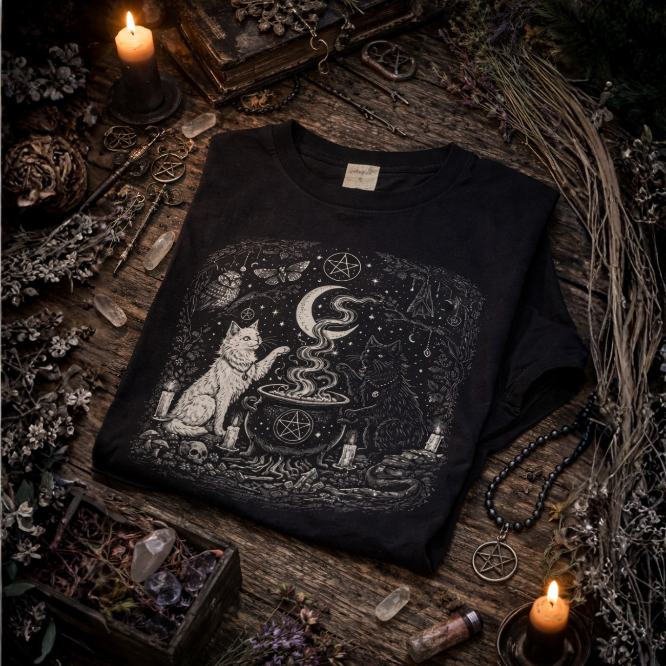 Witchy Cauldron Cat T-Shirt — Moon Magic Potion Graphic Tee product thumbnail image Witchy Cauldron Cat T-Shirt — Moon Magic Potion Graphic Tee product thumbnail image