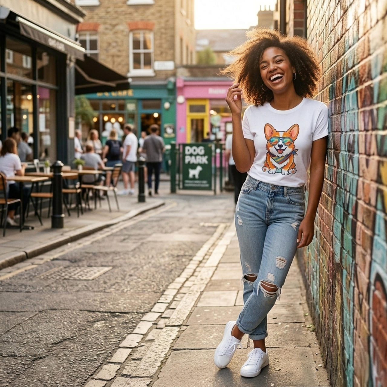 Rainbow Corgi with Sunglasses Tee | Cute Dog Graphic, Colorful Bandana