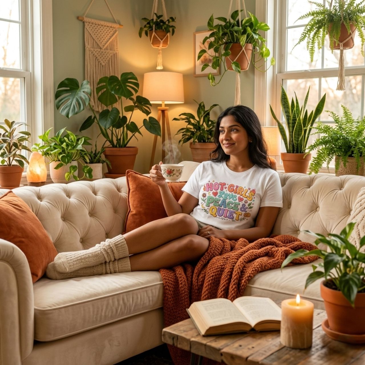 Hot Girls Love Peace &amp; Quiet T-Shirt | Retro Floral Typography