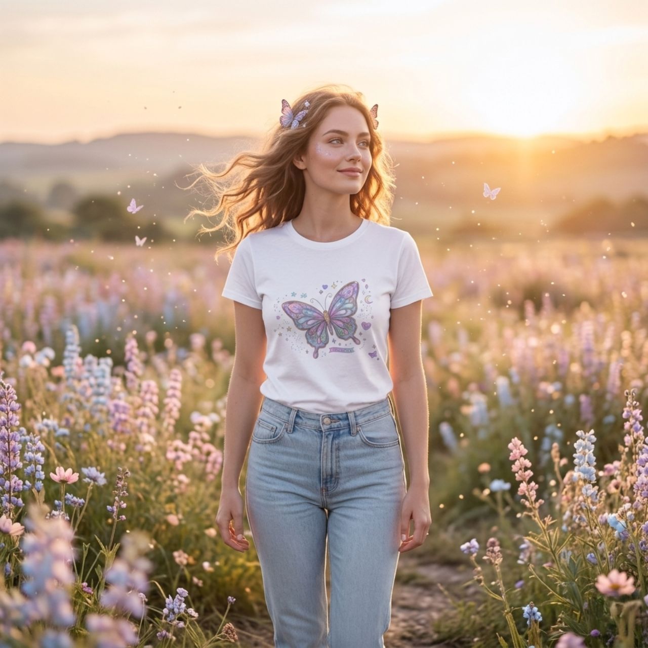 Pastel Watercolor Butterfly Tee | Purple Blue Butterfly Illustration