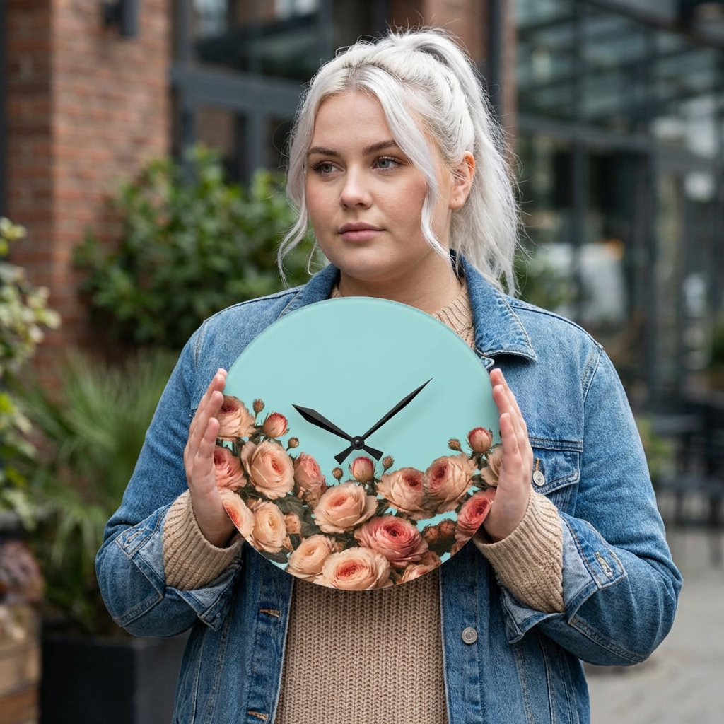  Cupid Vintage Pink Roses on Aqua clock product thumbnail image