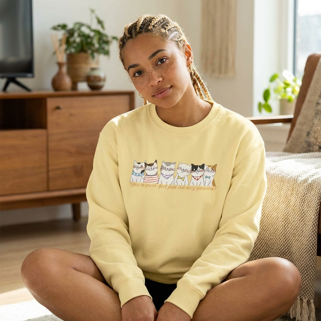 Cute Cats Crewneck Sweatshirt – Row of Kitties Graphic Pullover product thumbnail image