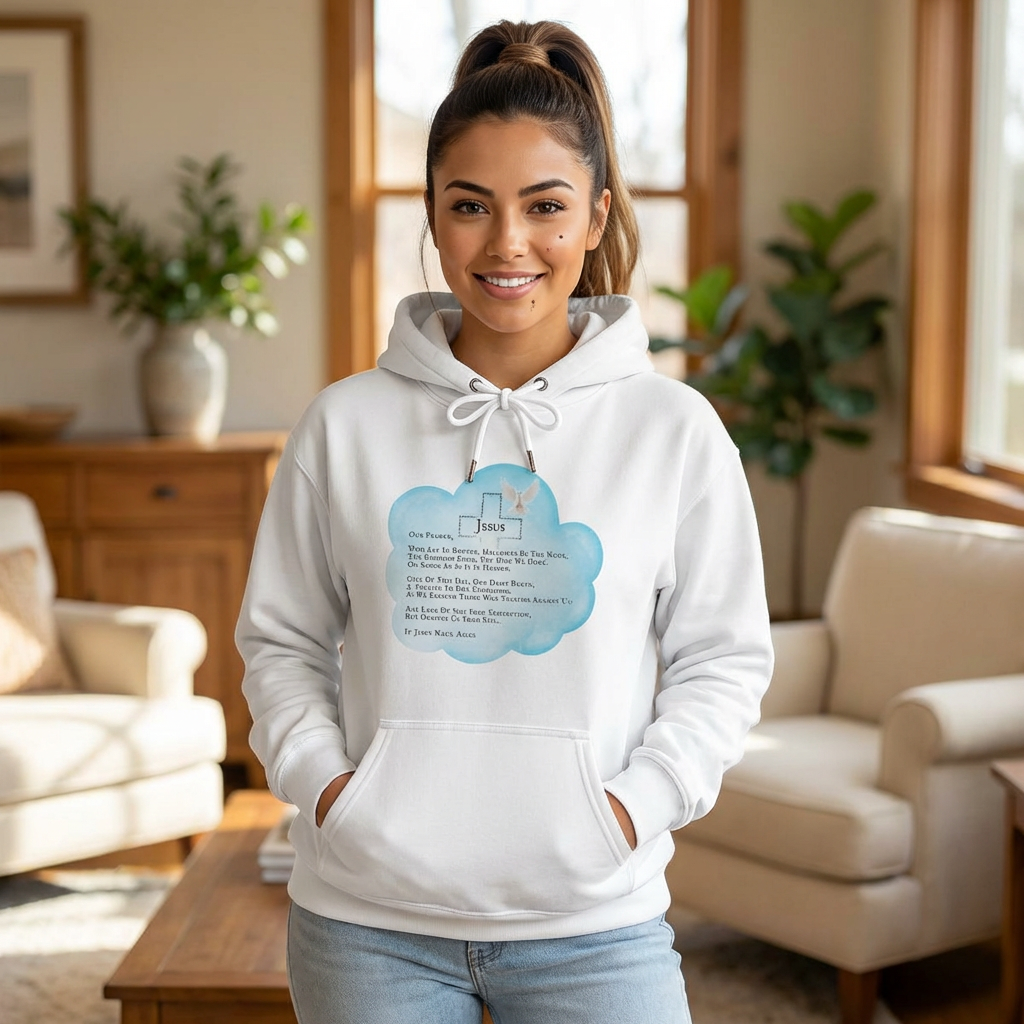Our Father Prayer on Cross &amp; Clouds - Sweatshirts Hoodies Sweaters Pull Overs, Christan Men Women