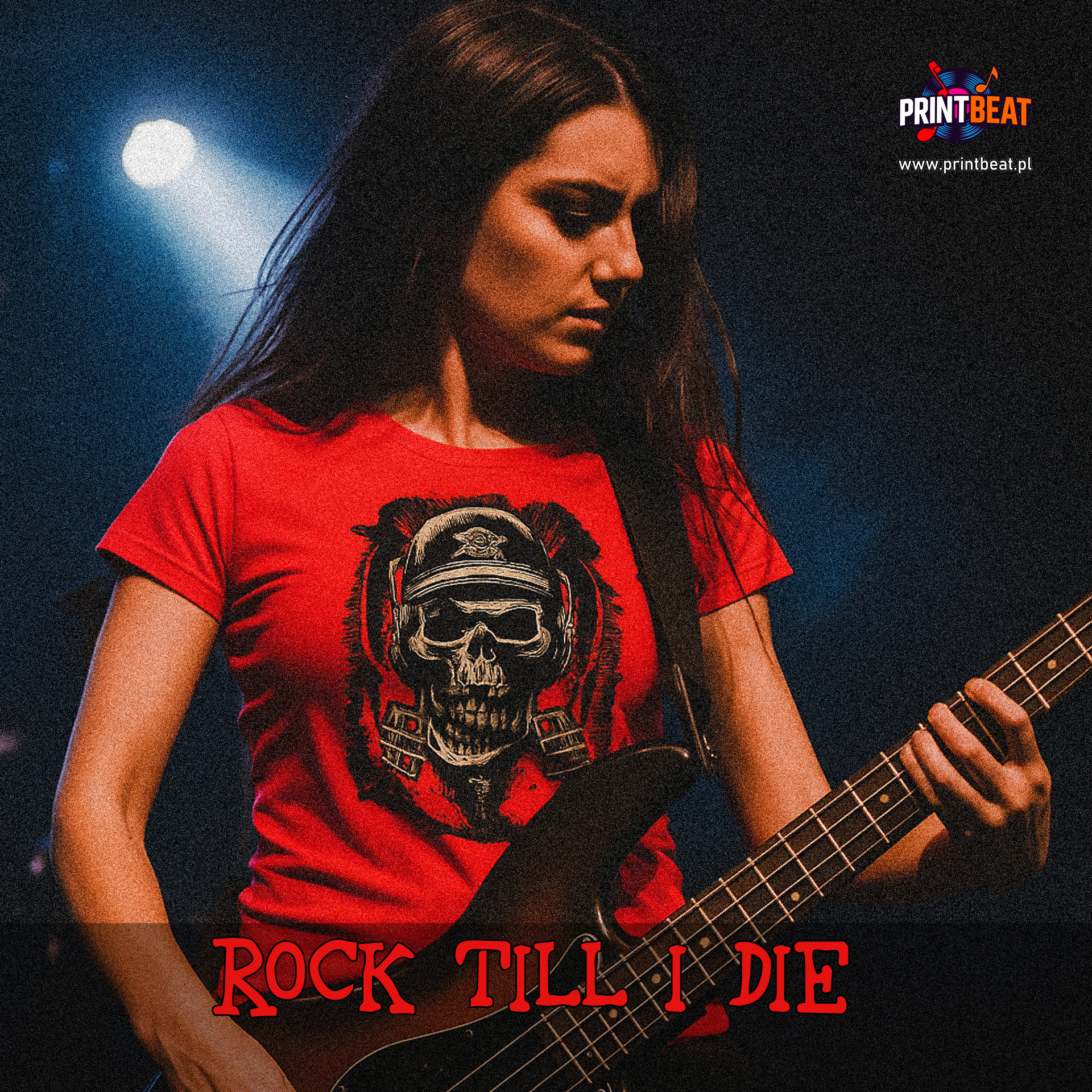 "ROCK TILL I DIE"  Skull Bomber Women's Tee — Edgy Rock Graphic T-Shirt product thumbnail image